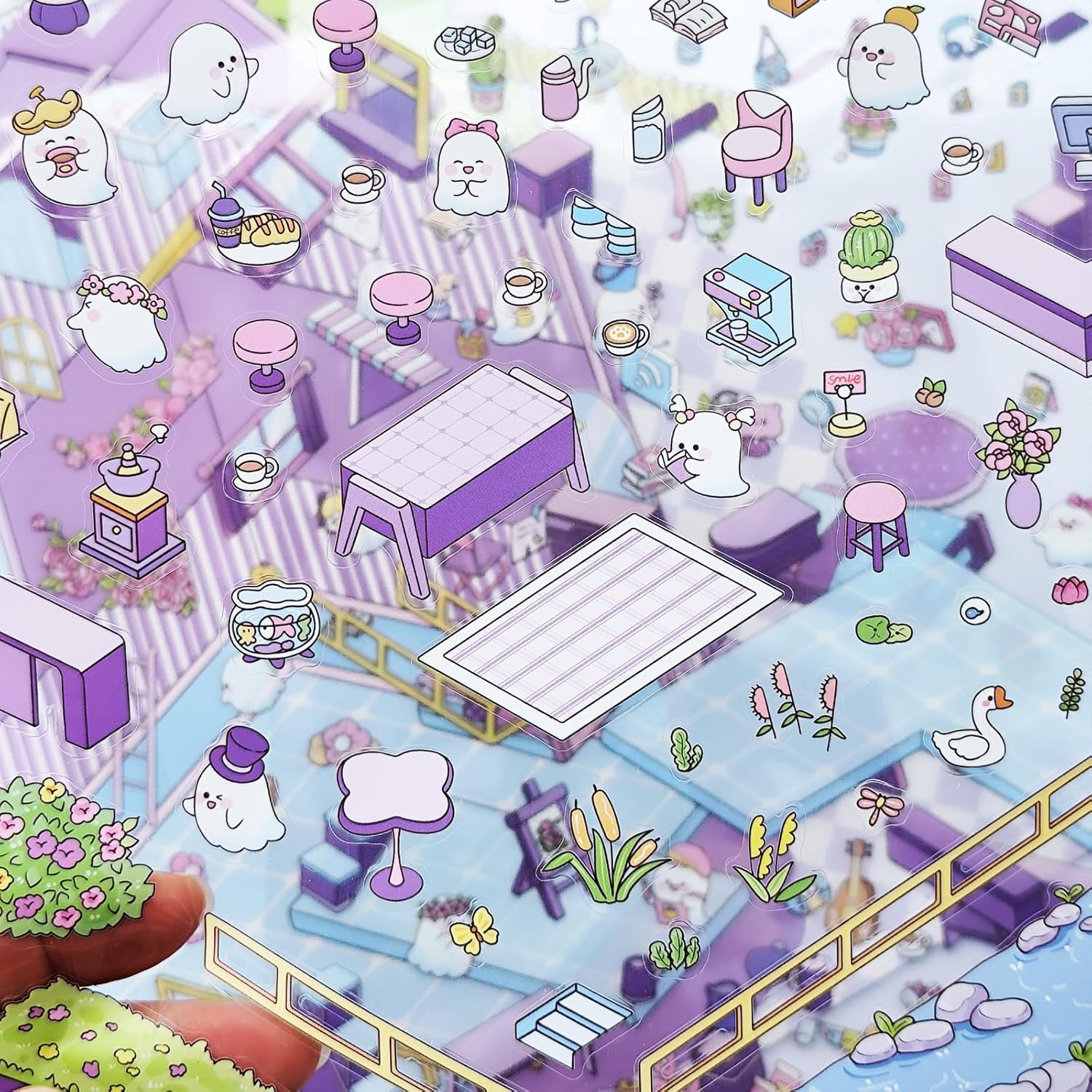 4 Sets DIY 3D House Sticker Big Scene of Stickers for Girls Make Your Own Mini Shop Scenes Stickers for Kids Cute Cartoon Animal Sticker for Adult Relief Stress Pass the Time (Big-1)