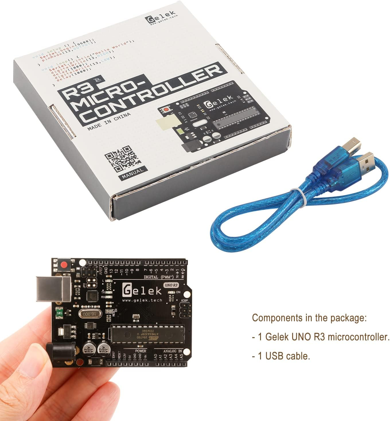 UNO R3 Microcontroller Board Compatible with Arduino Uno R3, Atmega328P and Atmega16U2 with USB Cable, Prototyping Board image number 6