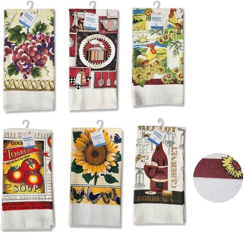 [6Pcs] Lylac Homeware Decorative Cotton Kitchen Tea Towels, Floral and Culinary Prints 60G 38X62Cm image number 1
