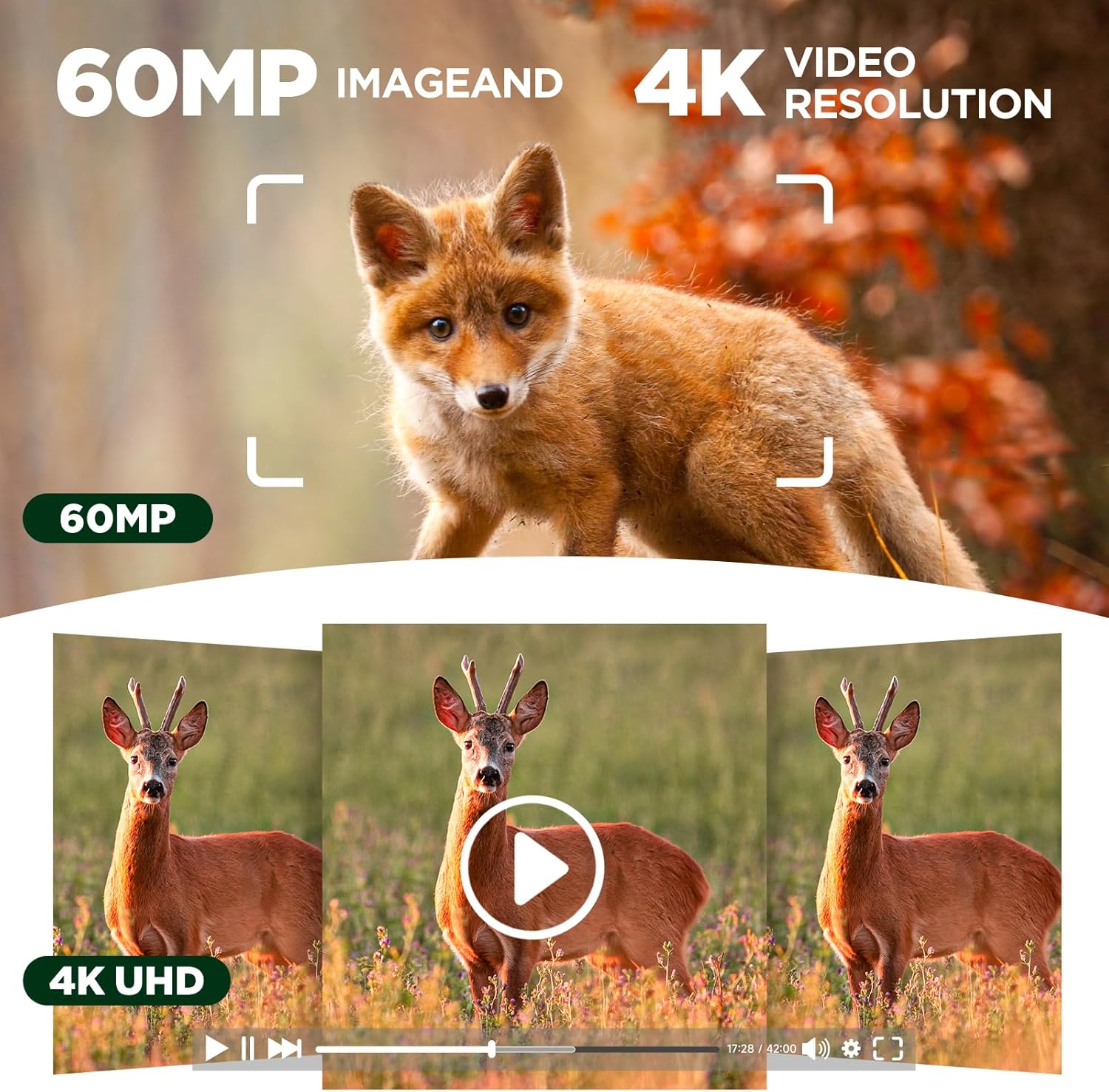 VOOPEAK Solar Trail Cameras 60MP 4K Dual Lens, Wifi Bluetooth Hunting Game Camera with Starlight Night Vision,Motion Activated IP66 Waterproof Camera Chasse for Wildlife Monitoring