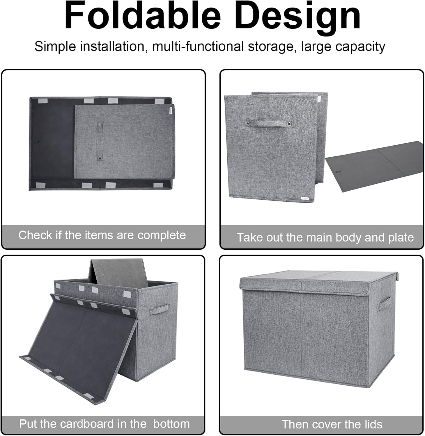 VERONLY Large Toy Box Chest Storage with Lid - Collapsible Kids Toys Boxes Organizer Bins Baskets with Handles for Boys, Girls,Nursery,Playroom,Clothes,Blanket,Bedroom (Gray) image number 5