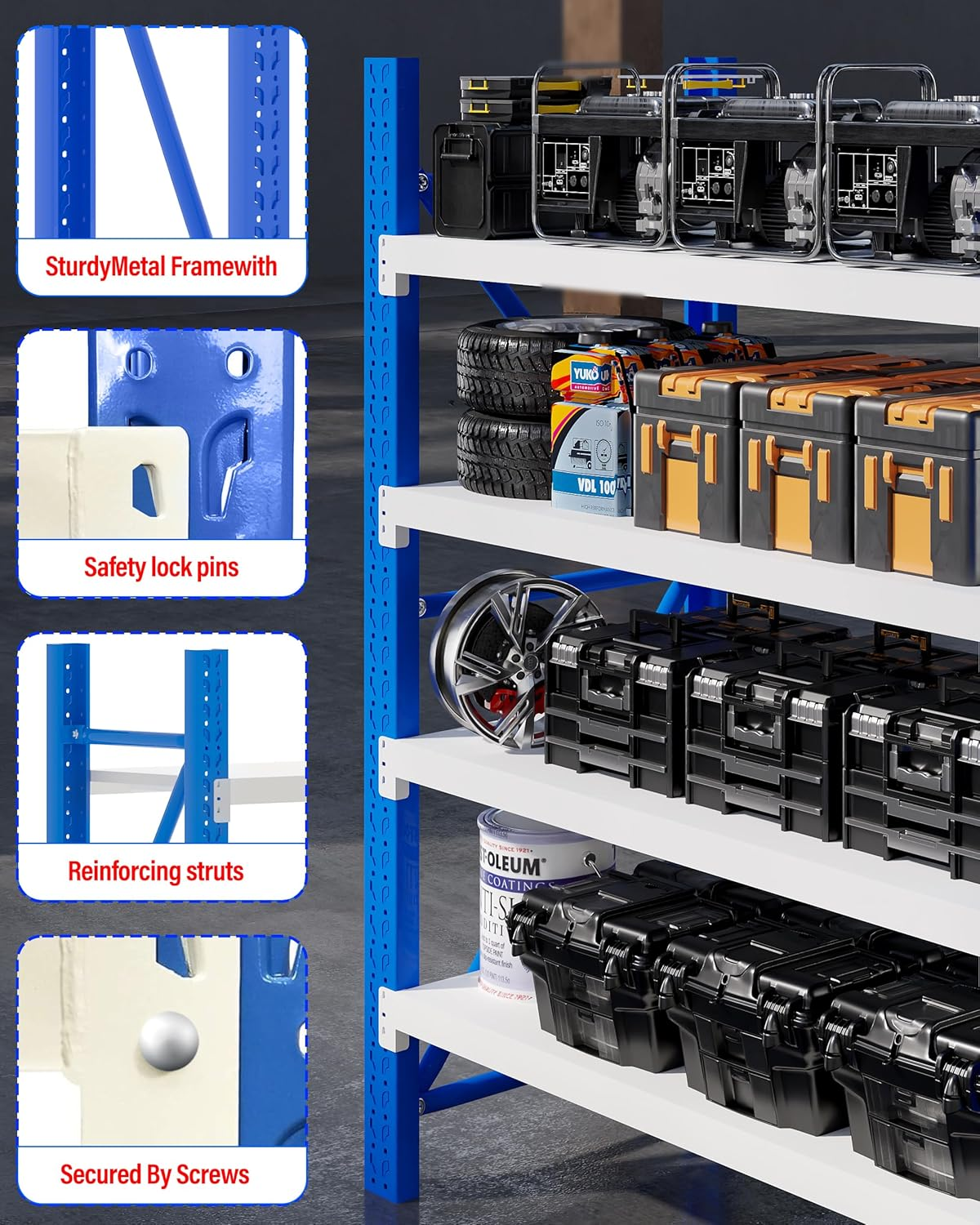 1.2M X 1.8M Heavy Duty Metal Shelving System (Blue and White) image number 4