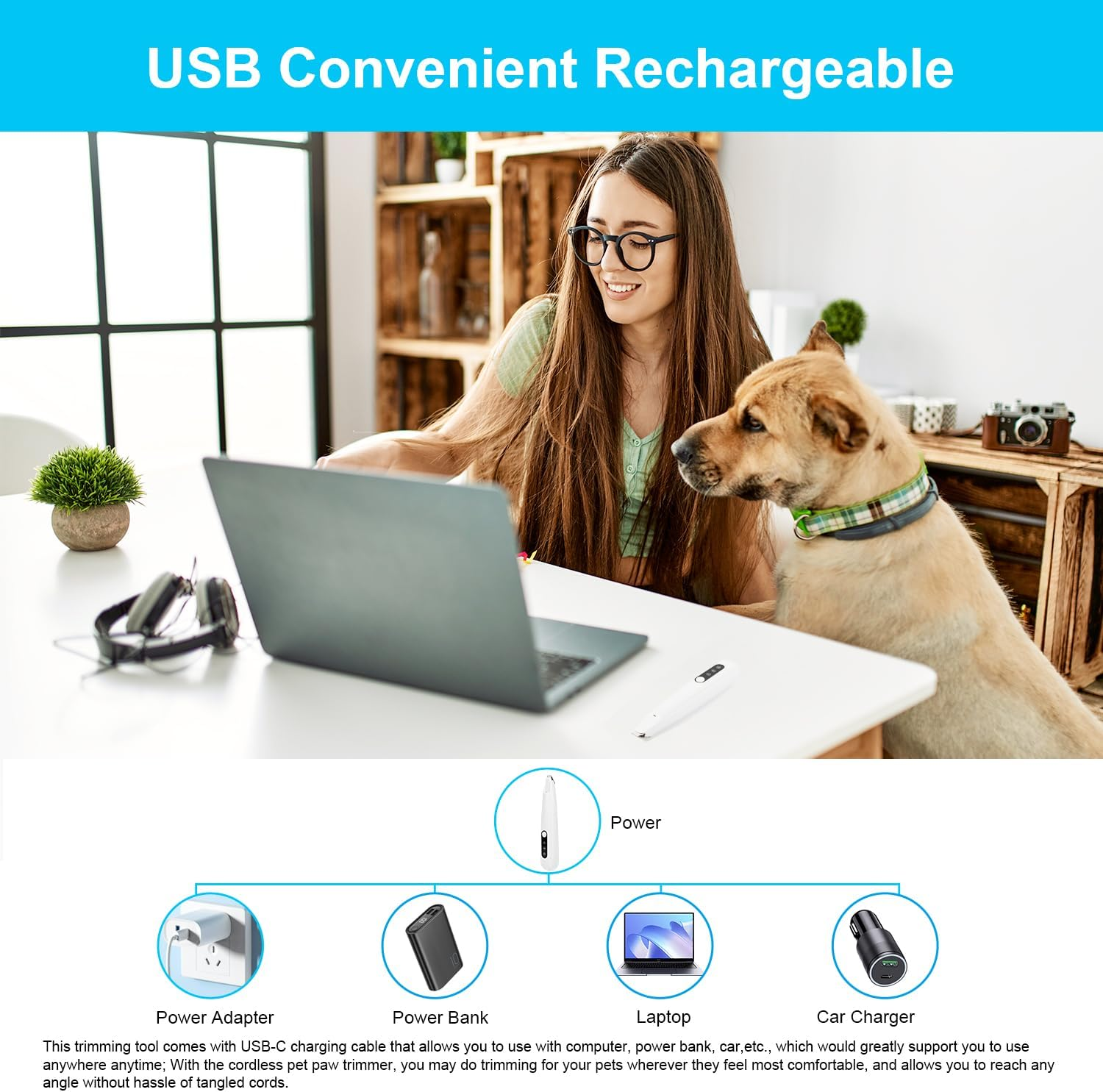 SZMDLX Dog Paw Trimmer with LED Light, 9Mm Blade, Low Noise, Rechargeable Pet Clipper for Dogs, Cats, Rabbits, Grooming for Paws, Ears, Face, Rump image number 3