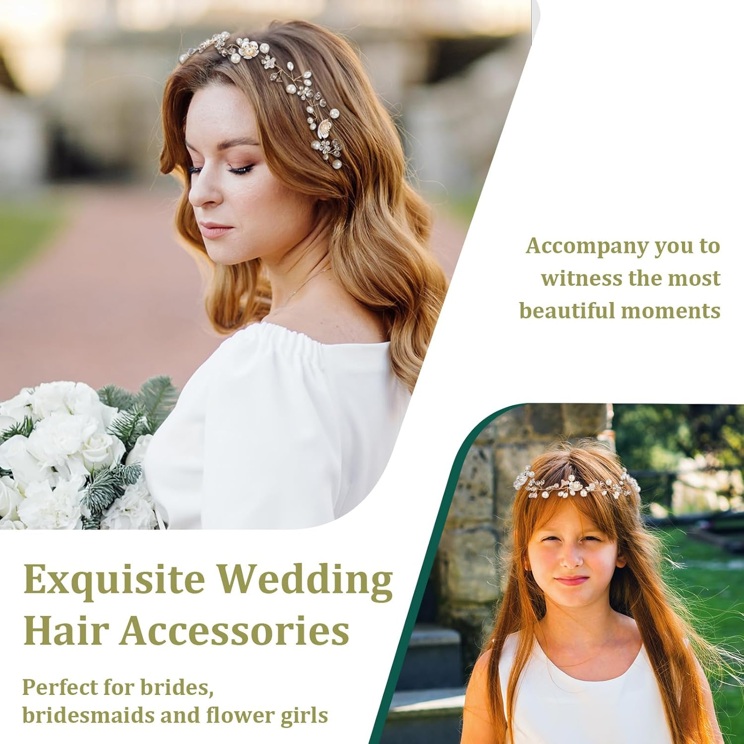 Flower Girl Hair Accessory for Wedding Princess Flower Crystal Headpiece Flowers Girl Crown Gold Bridal Hair Accessories for Women Girls Bride Wedding First Communion Photography Festival Gifts image number 5