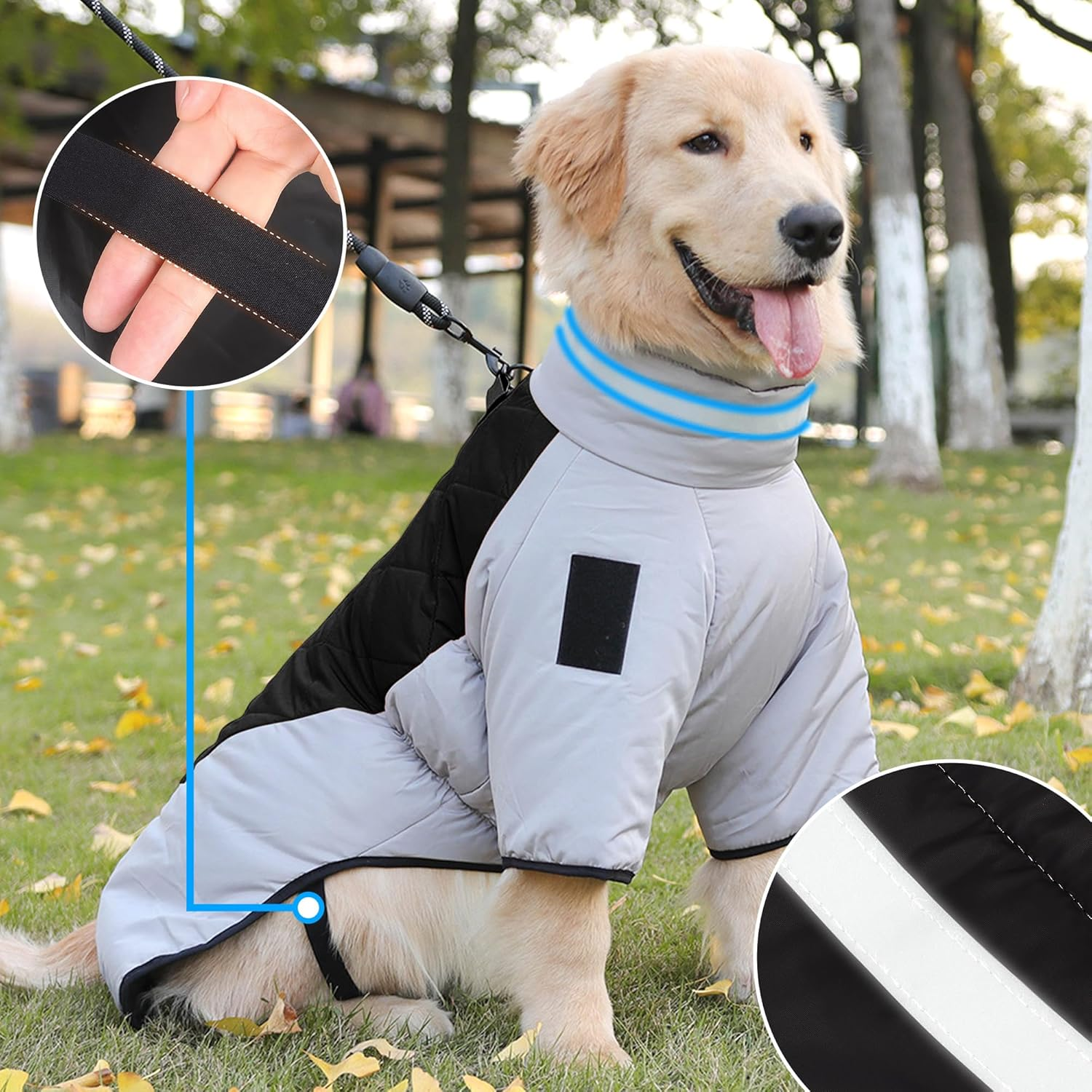 Dog Jacket Warm Dog Coat Waterproof with Harness Dog Winter Coat with Reflective Stripes for Small Medium Dogs Size XL image number 6