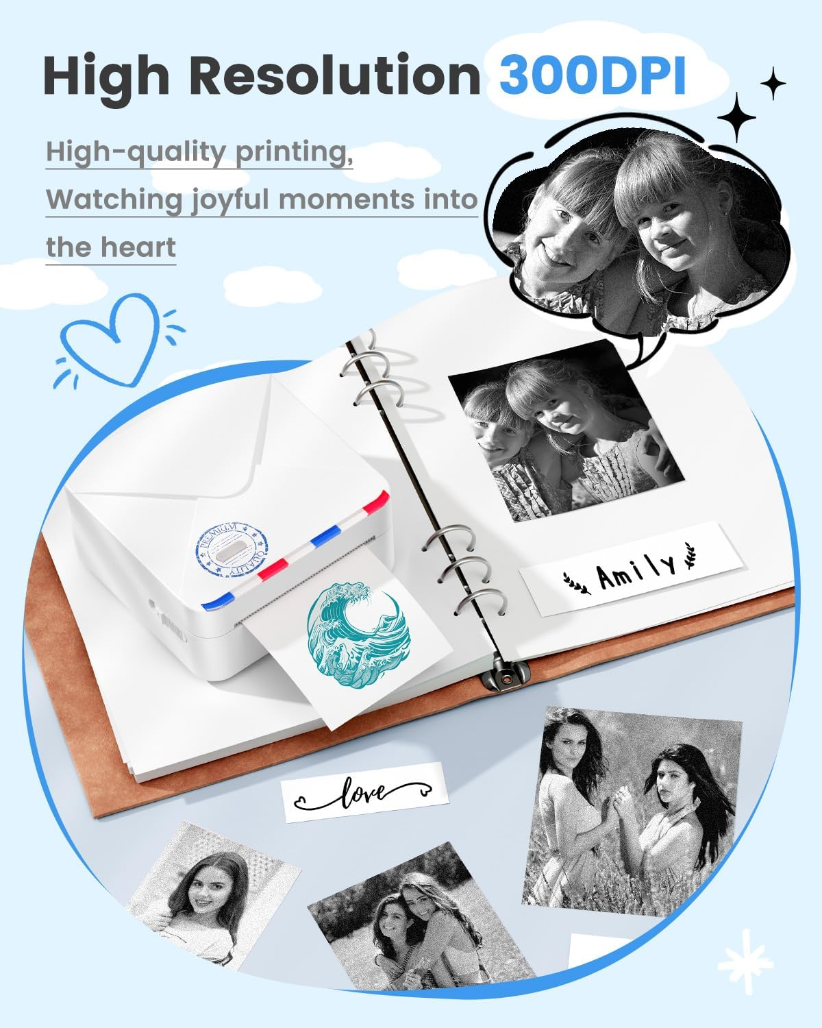 Phomemo M02S 300Dpi High Resolution Print Pod Sticker Printer Portable Mini Pocket Printer Thermal Photo Printer Mobile Printer Sticker Maker for Iphone and Android Phones