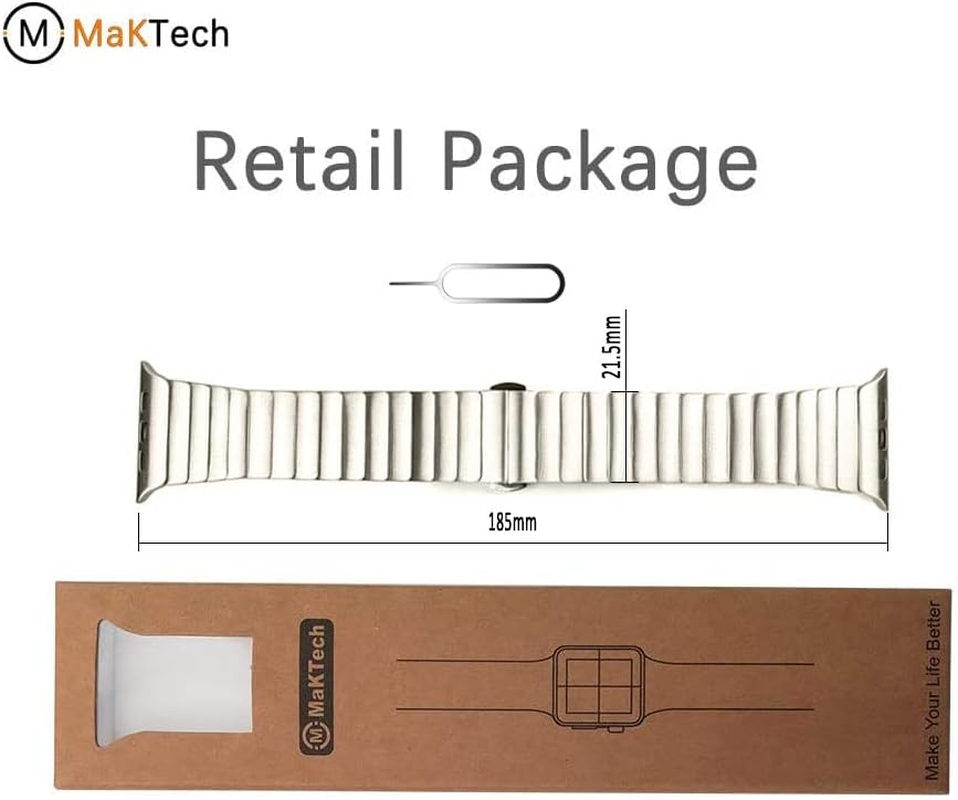 Maktech Stainless Steel Metal Link Bracelet Band for Apple Watch Series 11/10/9/8/7,Ultra 3/2/1,SE 3/2/1 [2025] (46Mm/45Mm/44/49Mm,Titanium Grey) image number 4