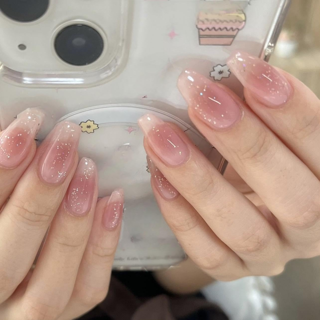 Press on Nails Medium Length Coffin French Nails, Light Purple Red Ombre Artificial Nails Fingernails for Gluing, Artificial Nails, Fake Nails, Glue Nails Set, Acrylic Nail Tips, Women'S Nail