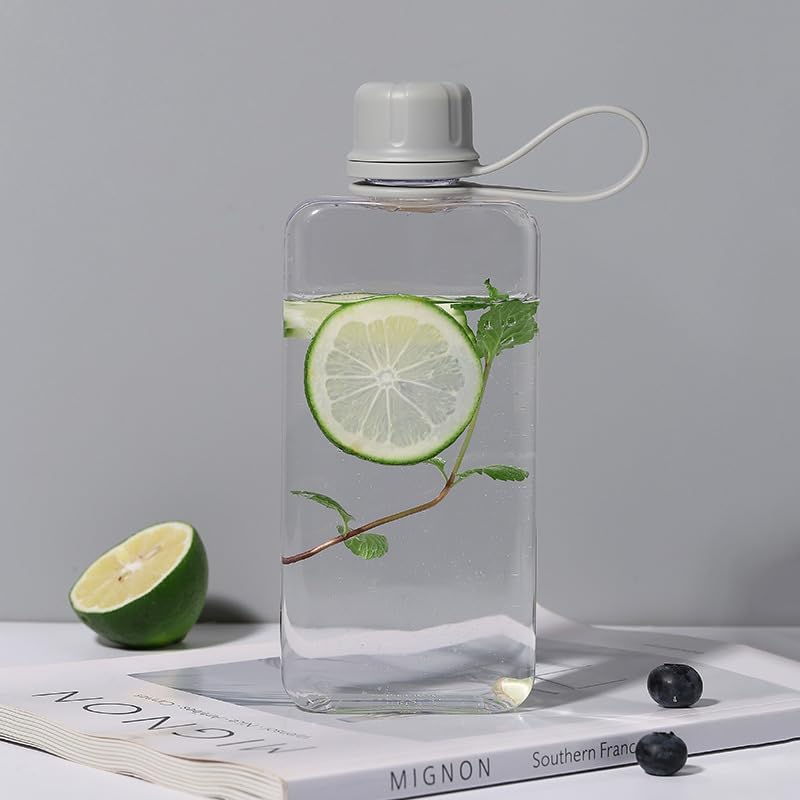 Slim Square Water Bottle, Transparent Tritan Flask, 400Ml, White