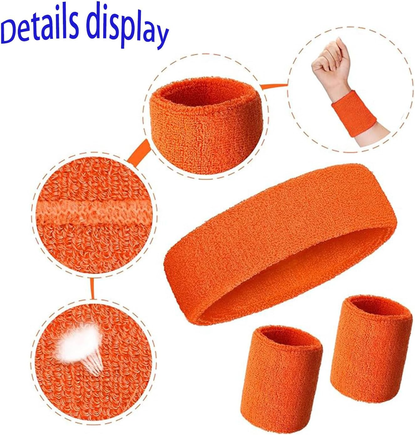 Roczential 15 Pieces Neon Sweatbands Set, Water Absorbent 5 Headbands and 10 Wristbands, Gym Terry Elastic Moisture Wicking Sweatbands for Men and Women Parties (5 Colors) image number 3