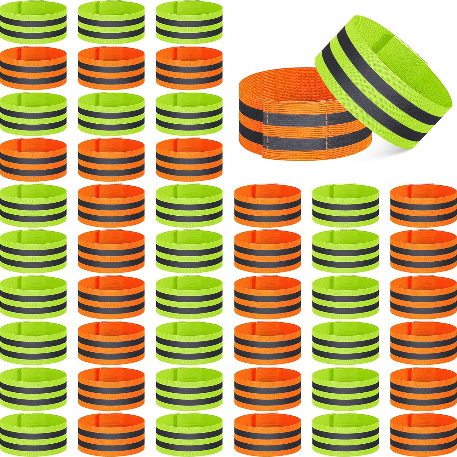 Zubebe 48 Pieces Reflective Bands Reflector Bands for Wrist, Arm, Ankle, Leg, High Visibility Reflective Gear Safety Reflector Tape Straps for Night Walking, Cycling and Running