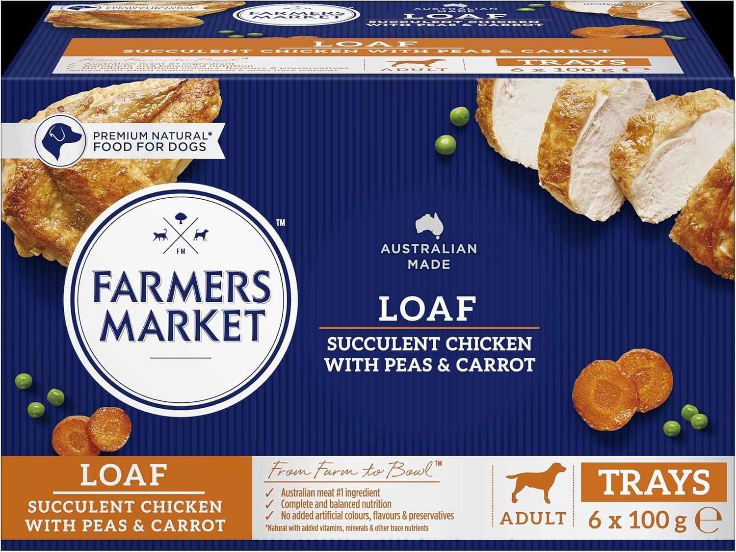 Farmer'S Market Succulent Chicken with Peas & Carrot Adult Wet Dog Food 6X100G - Hearty Loaf with Real Food & Flavour, Made with Australian Meat Loaf for Complete & Balanced Nutrition image number 6