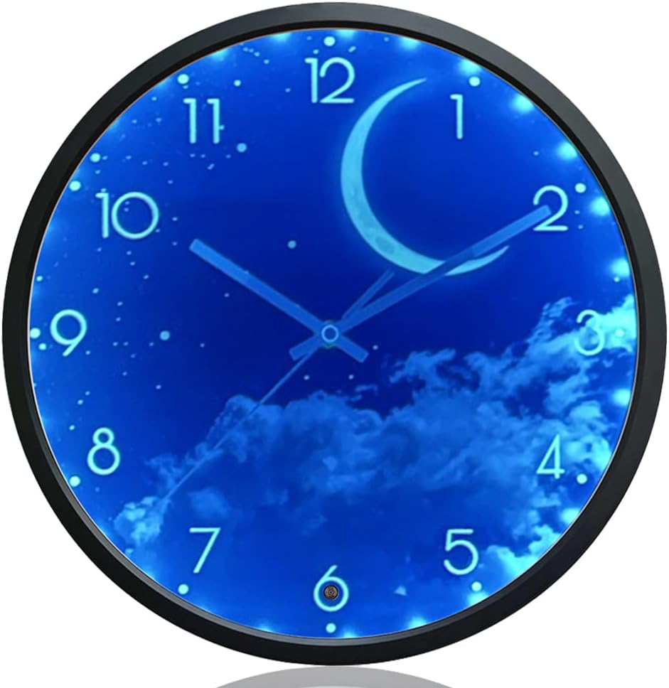 OCEST 12 Inch Night Light Wall Clock for Bedroom, Silent Lighted up Wall Clock Glow in the Dark, Easy to Read, Large Digital Display, Battery Operated for Living Room Kitchen-Blue Earth