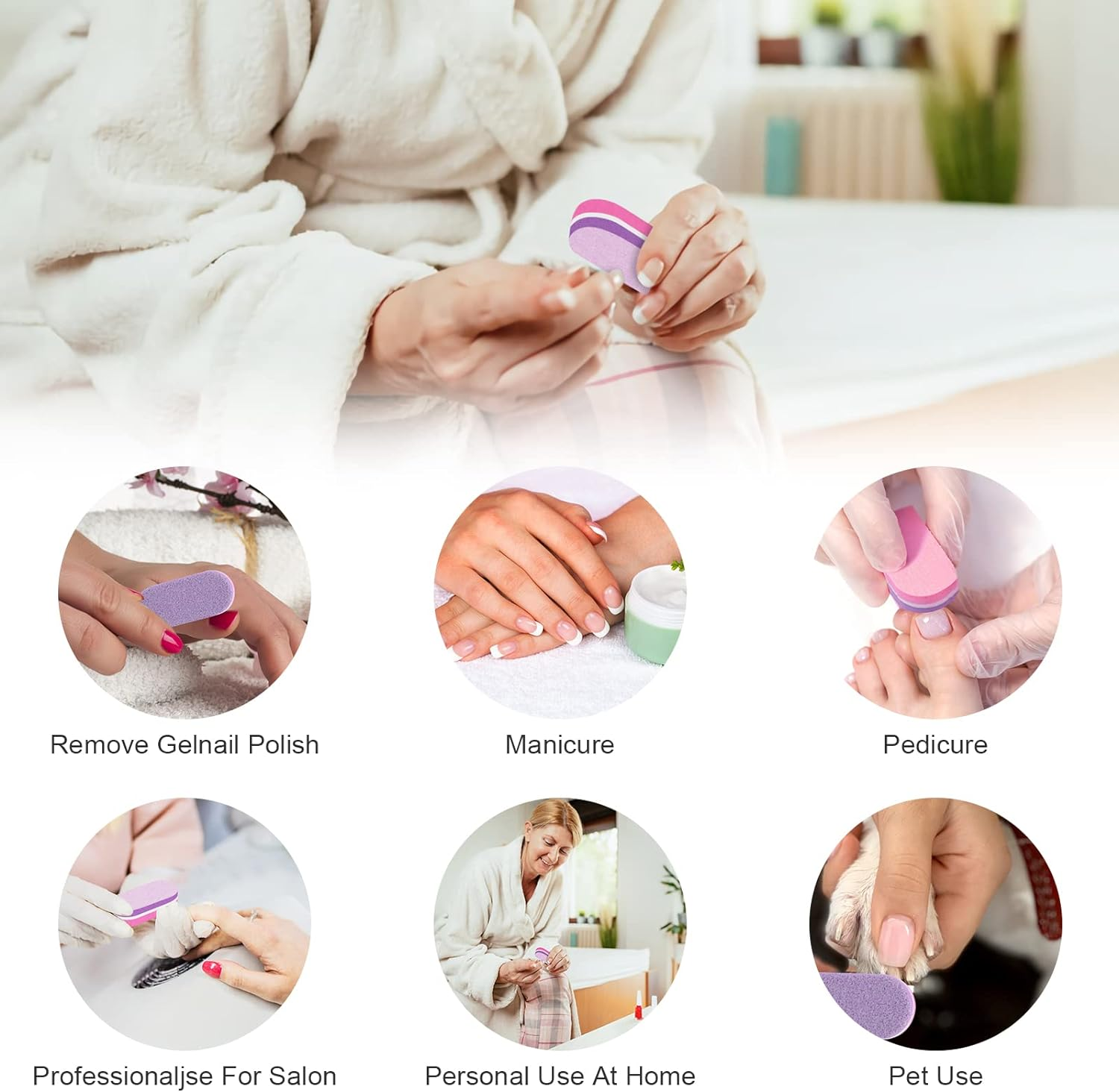 Diesisa Mini Nail Buffers, 40Pc 100/180 Grit Sponge Mini Nail Files Bulk for Acrylic Nails, Buffer Block Nail File,Mini Bulk Nail Buffers Double Sided for Manicure Tools - Pink/Purple image number 5