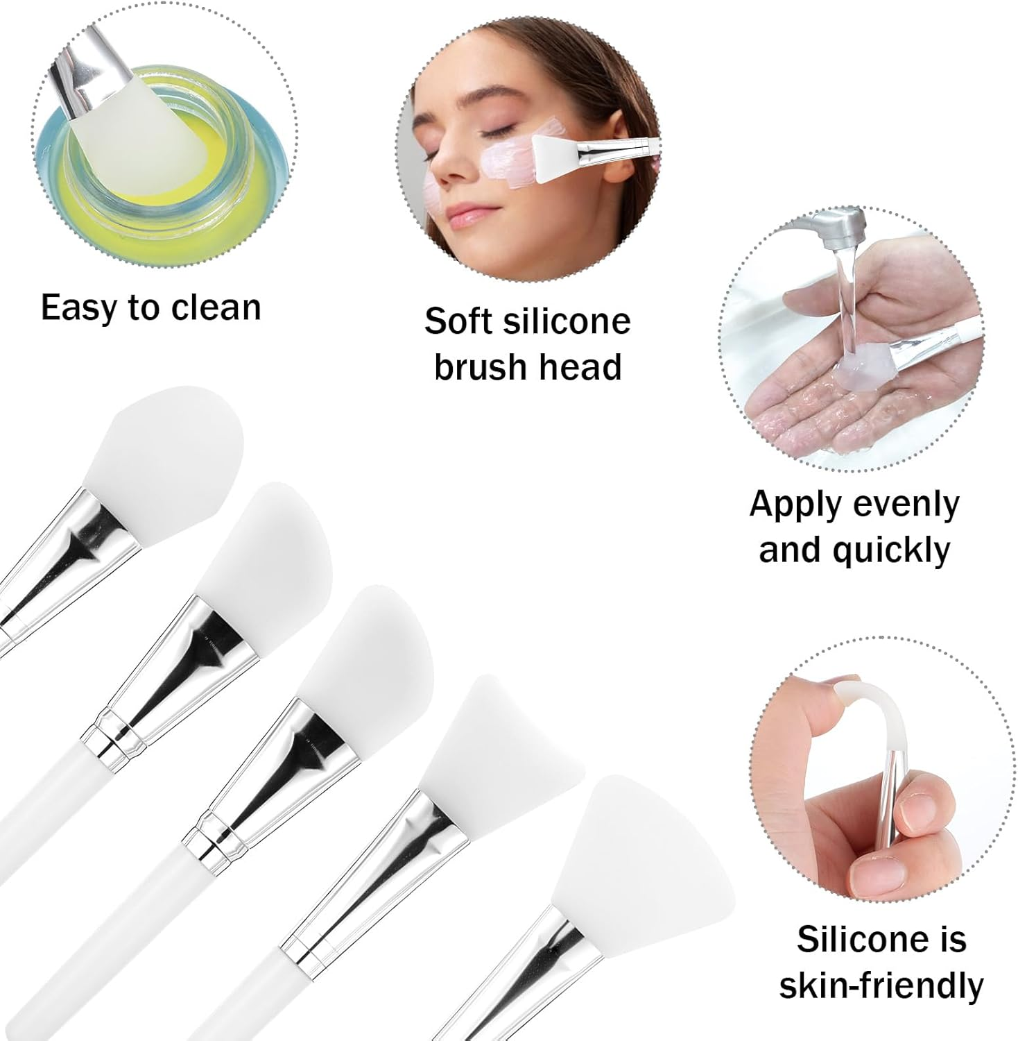 Pack of 5 Silicone Mask Brush, Mask Brush, Silicone Mud Mask Applicator Hairless Face Mask Brush Set, Flexible Masks Brush DIY for DIY Eye Mask Skin Care Eye Masks Cleaning Mask image number 6