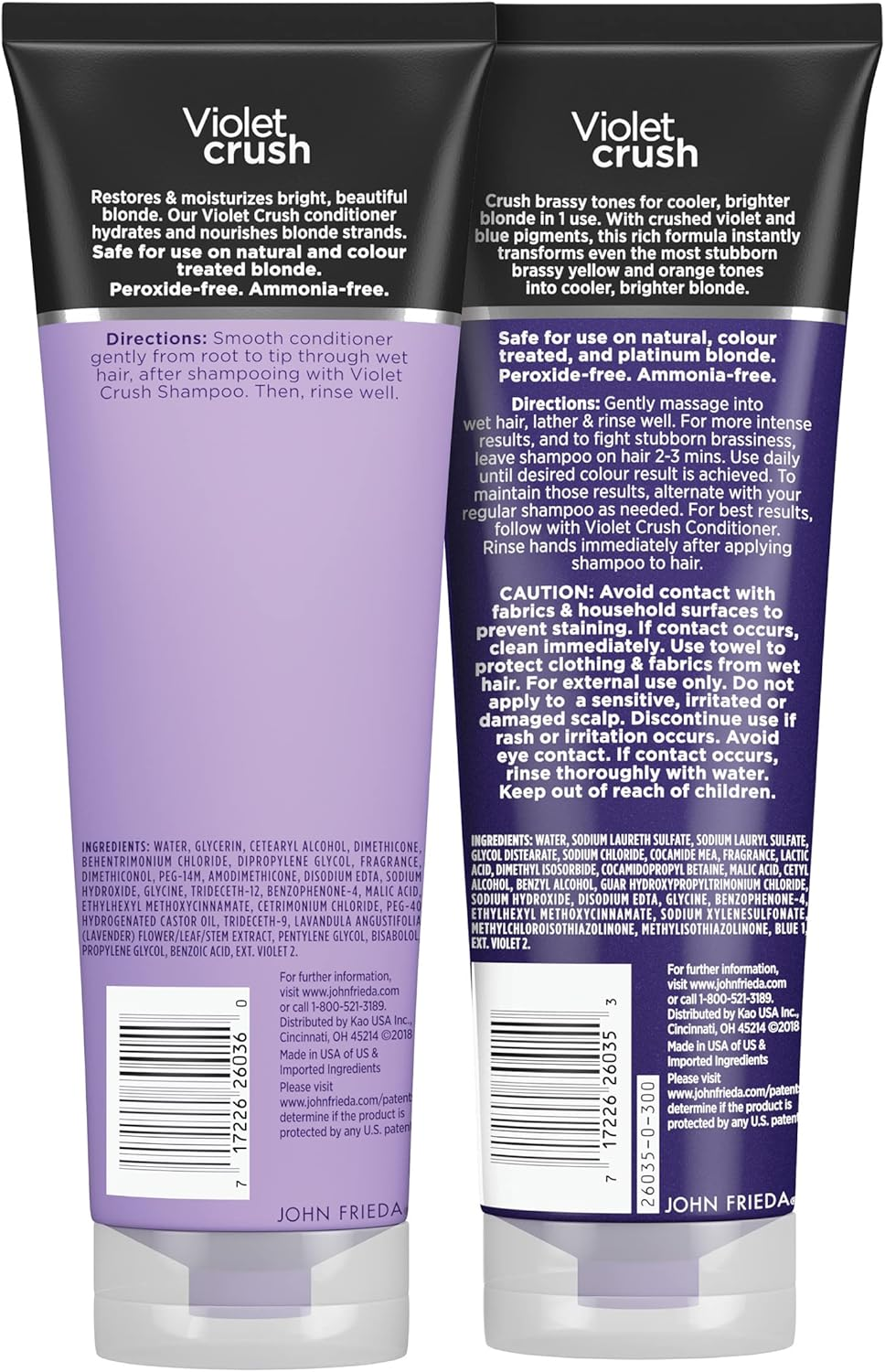 John Frieda Violet Crush Purple Shampoo and Conditioner Set - Blonde Toner Neutralizing Yellow Tones for Bleached and Platinum Hair, Enhancing Blonde Tones, 8.3 Oz (2 Pack) image number 1