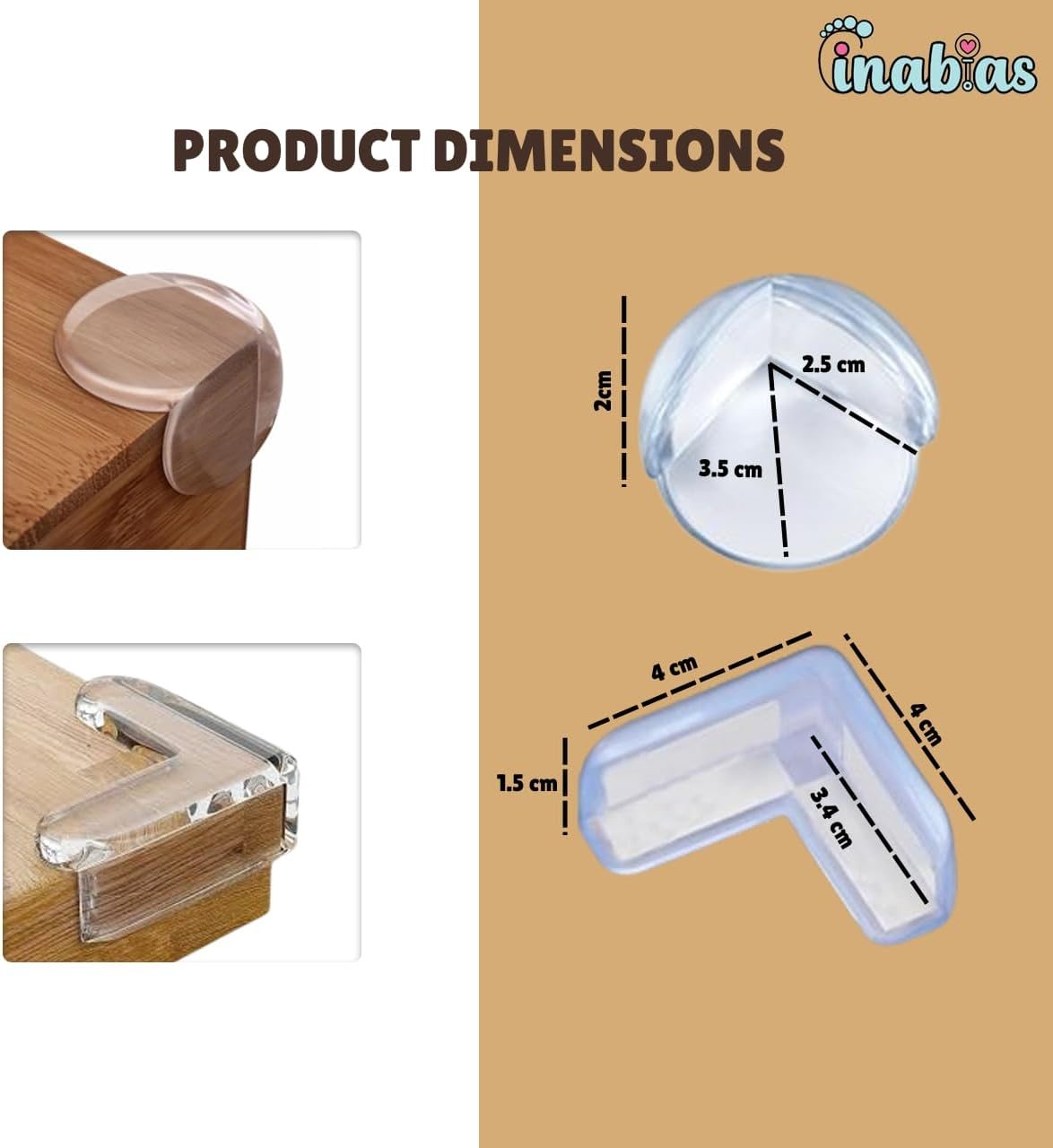 Inabias 12 Pack Corner Protectors for Kids -Clear Silicone Edge Guards Baby Proofing Corner Bumpers with Strong Adhesive for Table, Furniture, Baby Safety & Toddler Protection (6 R + 6 L) image number 3