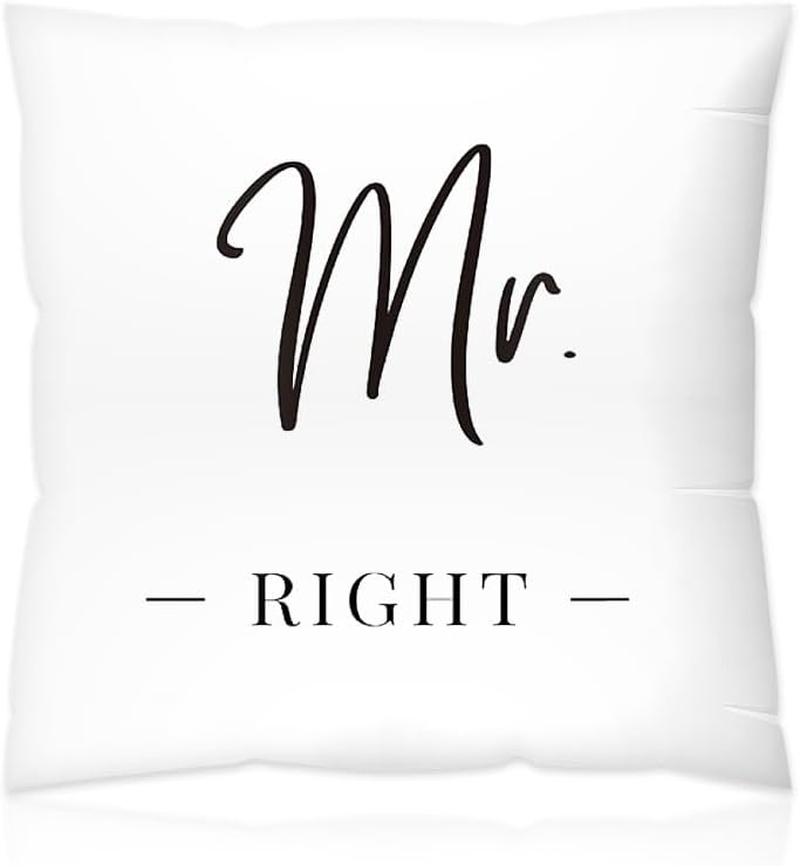 Romantic Couple Pillow Cover Gifts for Husband Hubby Mr Right Pillowcase for Newlywed Fiance Wedding Anniversary Birthday Gifts for Him Boyfriend Groom 18X 18 Cushion Case Bedroom Home Decor image number 3