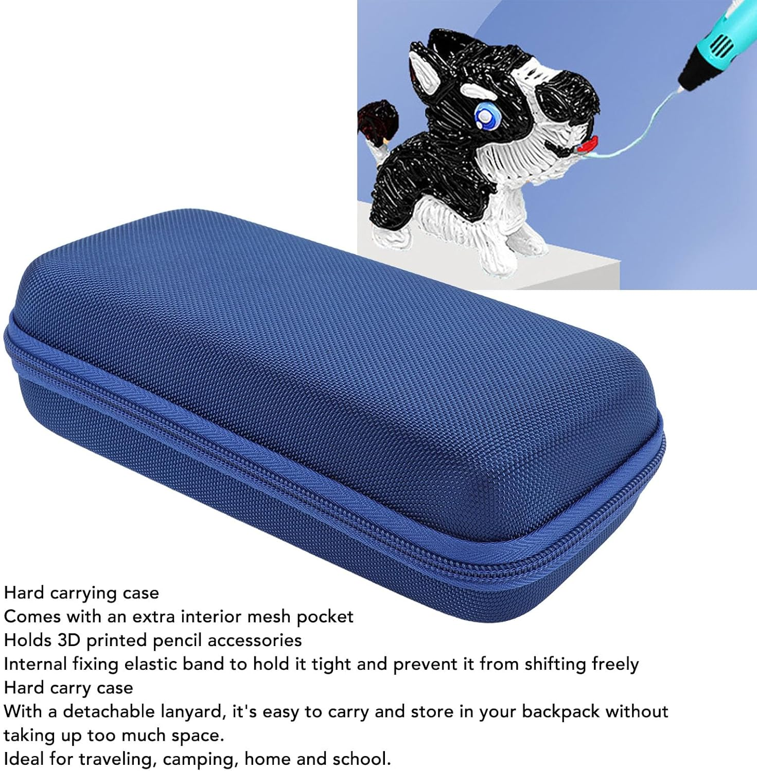 3D Pen Carrying Case for SCRIB3D, for Mynt3D Super, for Mynt3D Professional, for Mynt3D Pro 3D Print Pens, EVA Hard Carrying Case with Elastic Band (Blue) - Black image number 5