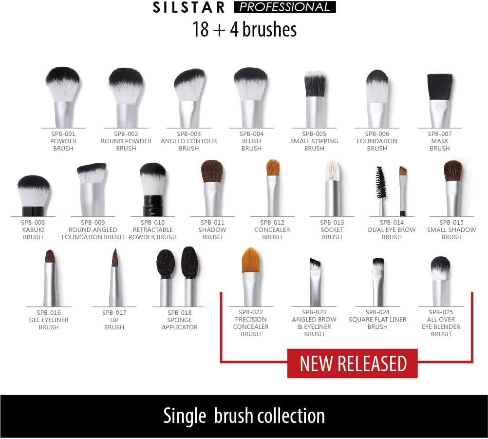 SILSTAR PROFESSIONAL SQUARE FLAT LINER BRUSH, CRUELTY-FREE SYNTHETIC HAIR FACE BRUSH for FLAWLESS MAKEUP APPLICATION with NATURAL BIRCH WOODEN HANDLE MADE in KOREA 024 image number 4
