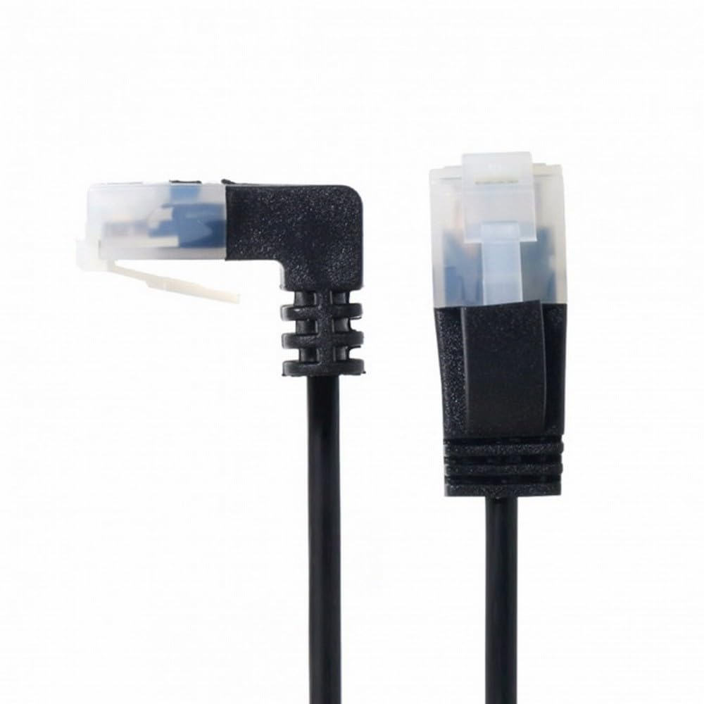 Cablecc Ultra Slim Cat6 Ethernet Cable RJ45 down Angled to Straight UTP Network Cable Patch Cord 90 Degree Cat6A LAN for Laptop Router TV Box 3M