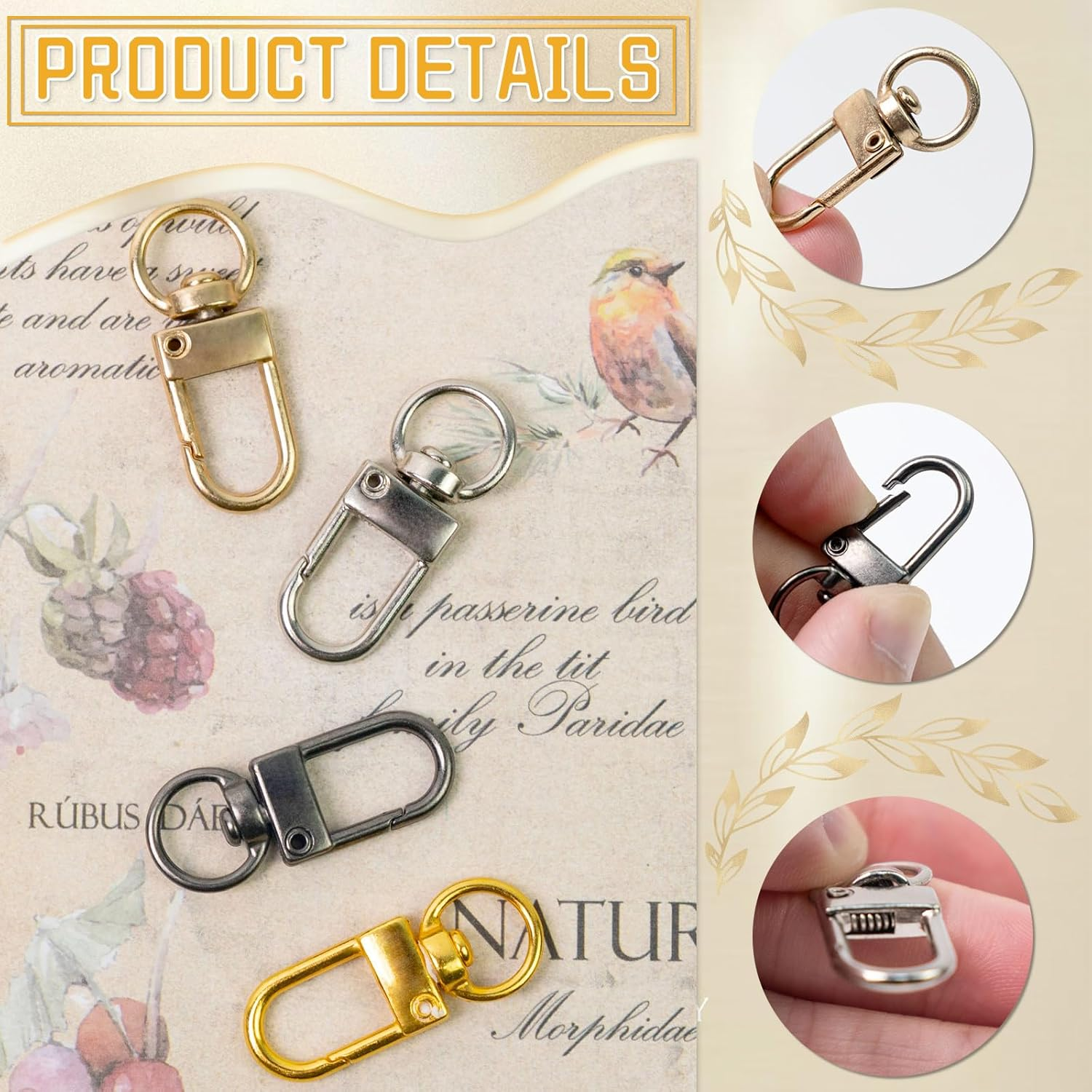 60 Pcs Metal Lobster Claw Clasps Swivel Lanyards Snap Hooks DIY Swivel Clasp Hooks for Keychains Jewelry Purse Making DIY Bags Key Rings Art Crafts (Gold, Silver, Rose Gold, Gun Black) image number 2