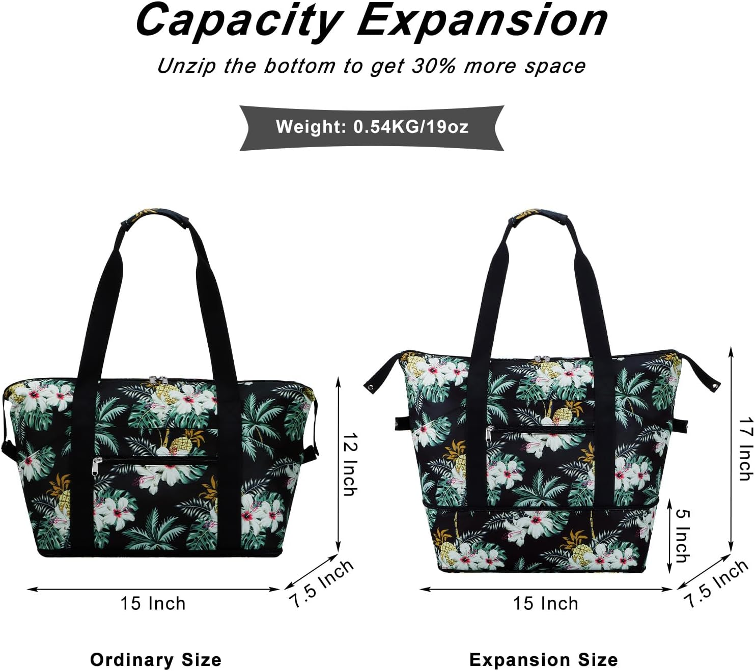 HAWEE Expandable Duffel Bag for Women with Trolley Sleeve/Wet Pocket Weekender Travel Tote Large Carry on Overnight Luggage - Beige Flower image number 6