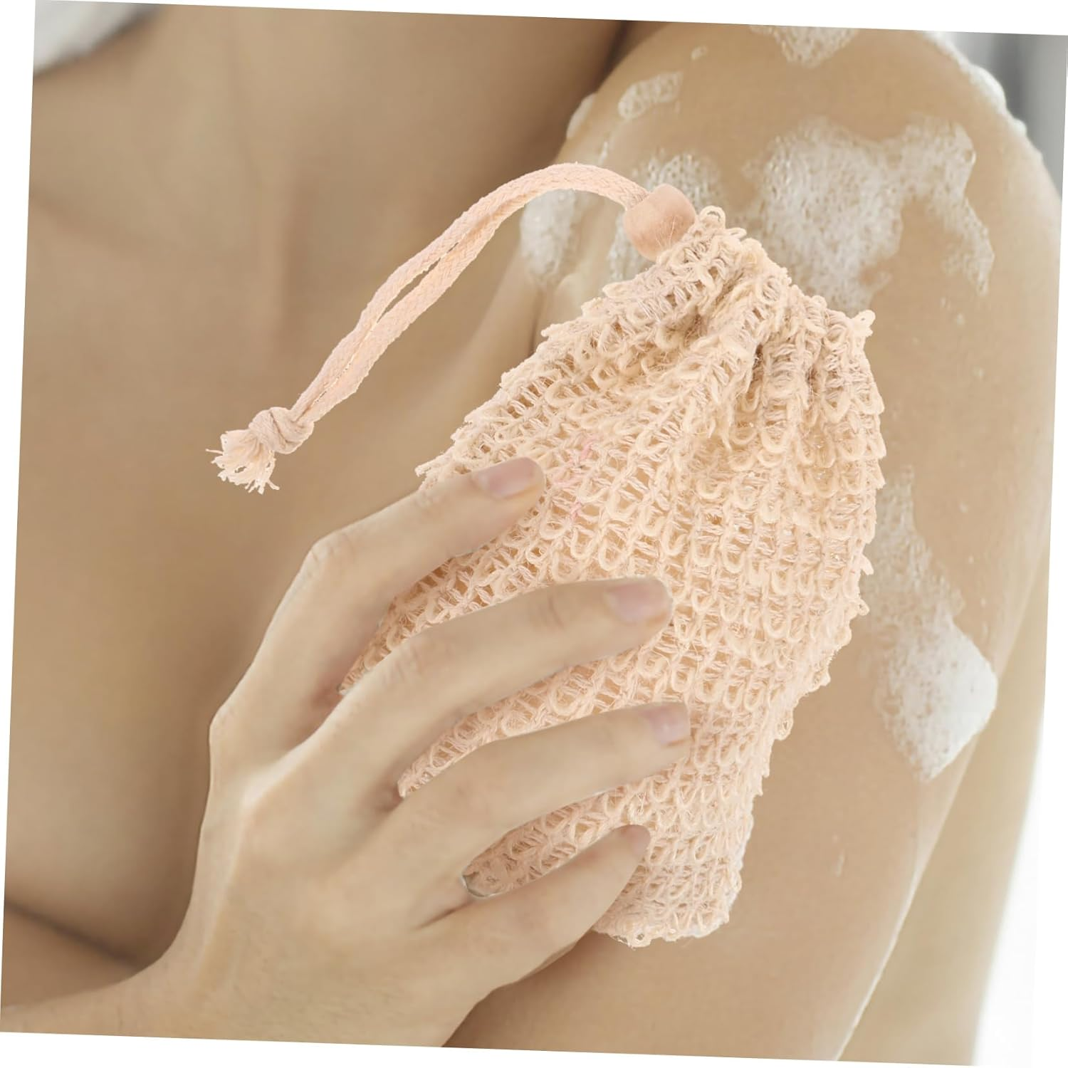 MERRYHAPY Cotton Linen Bathing Soap Bags 10 Pack Exfoliating Body Wash Cloths Drawstring Sisal Mesh Bag image number 6