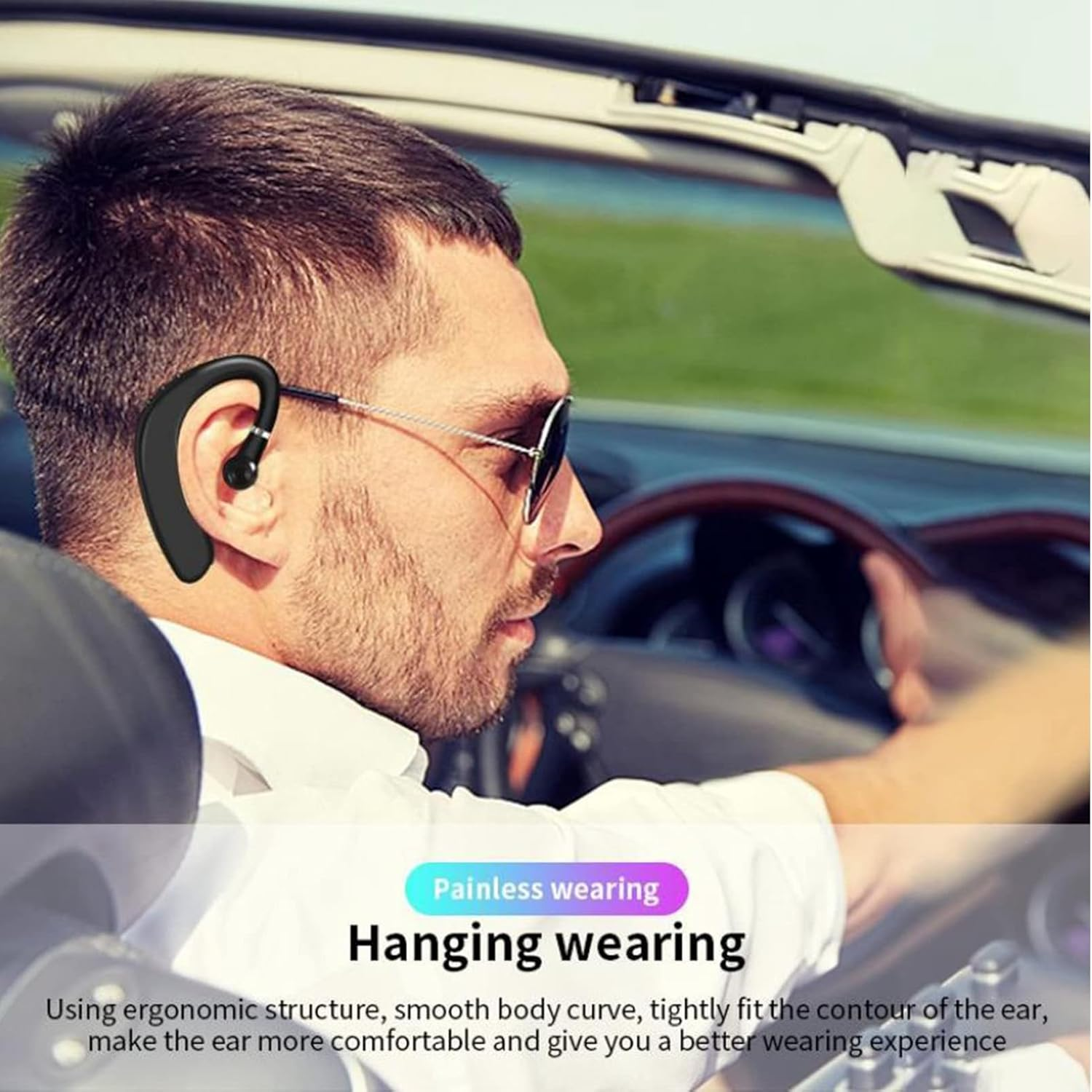 Single Ear Headset - Lightweight Waterproof Build, Advanced Noise Canceling Audio, Secure Sports Hook Fit, Balanced Output with Stable over Ear Support | Clear Call Quality for Driving Business