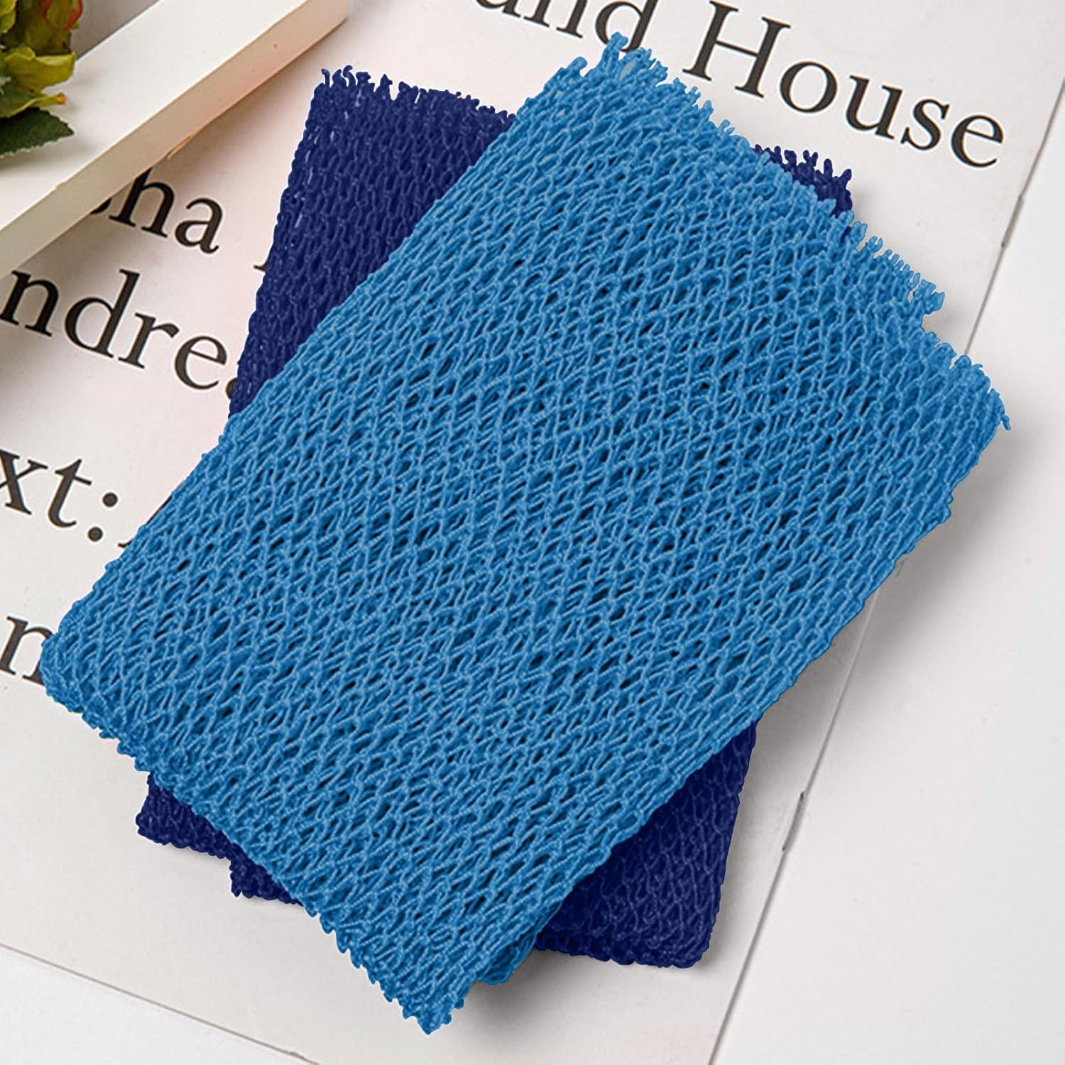 Selalu 2 Pieces Authentic African Net Sponge, Long Nylon Exfoliating Net Sponge Back Body Washcloth for Deep Clean and Smooth Skin, Stretches to 63 Inches (Blue)