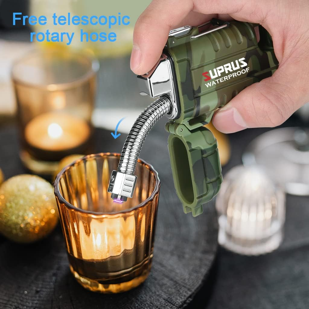 SUPRUS Waterproof Lighter Windproof Lighter Arc Plasma Lighters USB-C Rechargeable with Expandable and Flexible Neck for Outdoor, Camping & Kitchen (Camouflage) - Blue image number 4