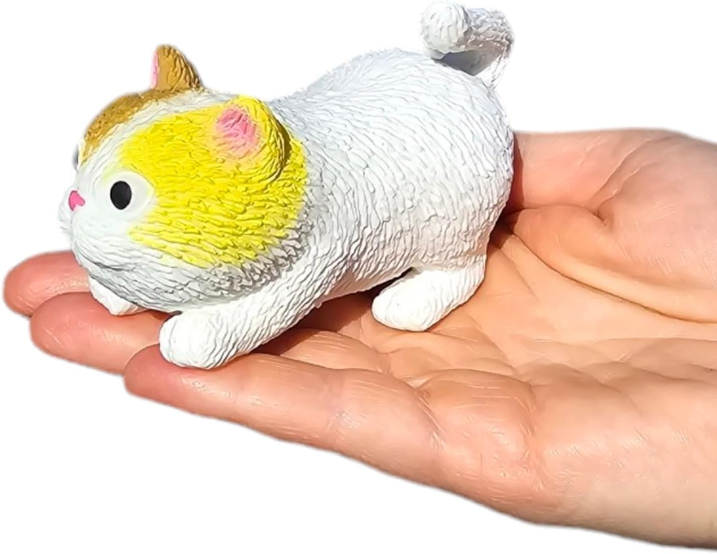 Squishy Stretchy Cat (3.5" to 6.5") Rubber Fidget Sensory Toy Filled with Sand. Great Stress Relief Cat Toy for Kids, Adults and Pets. (White Cat) image number 3