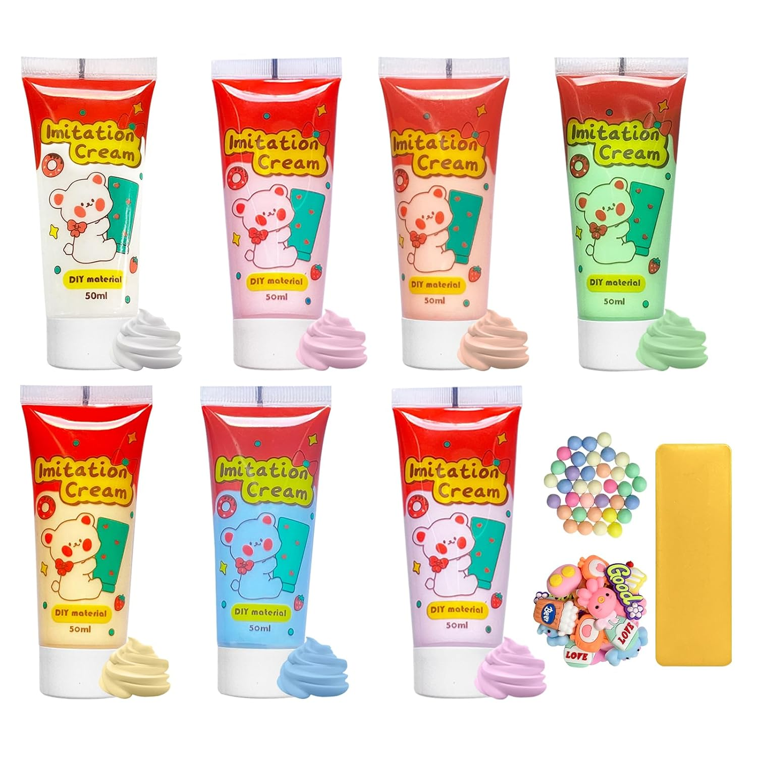 7 Colors Decoden Cream Kit, Simulation Fake Whipped Cream Glue, with Nozzle 3 Pack Decoration, Very Suitable for Making DIY Handicrafts(1.7 Oz) image number 6