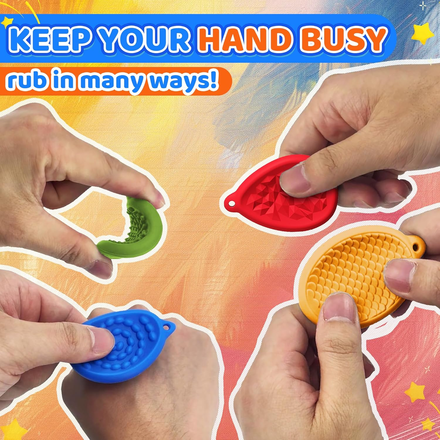 Fidget Toys Worry Stone for Kids 6 Pack Silicone Chewy Nacklace Sensory Stones Toy for Autism ADHD Kids Adults Anxiety Relief Quiet Figette Stress Chew Toys Classroom Prizes Stocking Stuffers Gifts image number 5