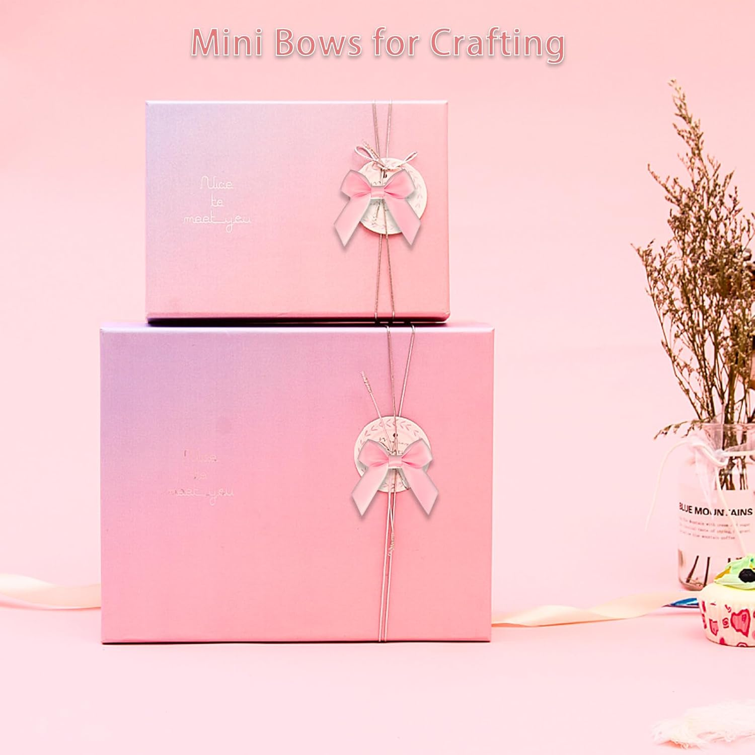 36Pcs Baby Pink Satin Ribbon Bows Self Adhesive Satin Bow with Double-Sided Tape Premade Mini Bow Sticker for Making Crafts Baby Shower Birthday Party Wedding Decorations - White image number 5