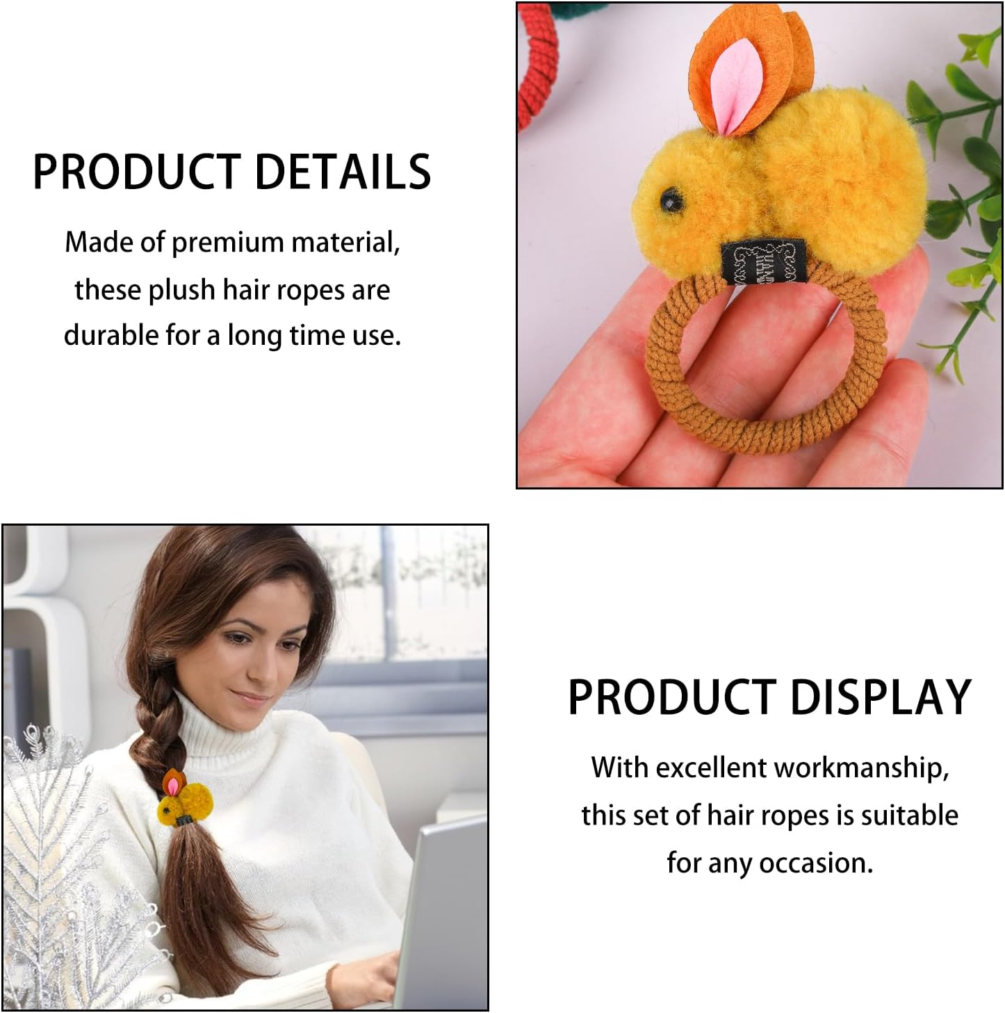 Plush Faux Fur Hair Bobbles Cute Elastic Hair Bobbles for Girls, Rabbit Hair Bobbles Elastic Hair Ring, Colourful Hair Accessories Hair Rope, Hair Bobbles Made of Faux Fur, Rabbit Hair Band image number 5