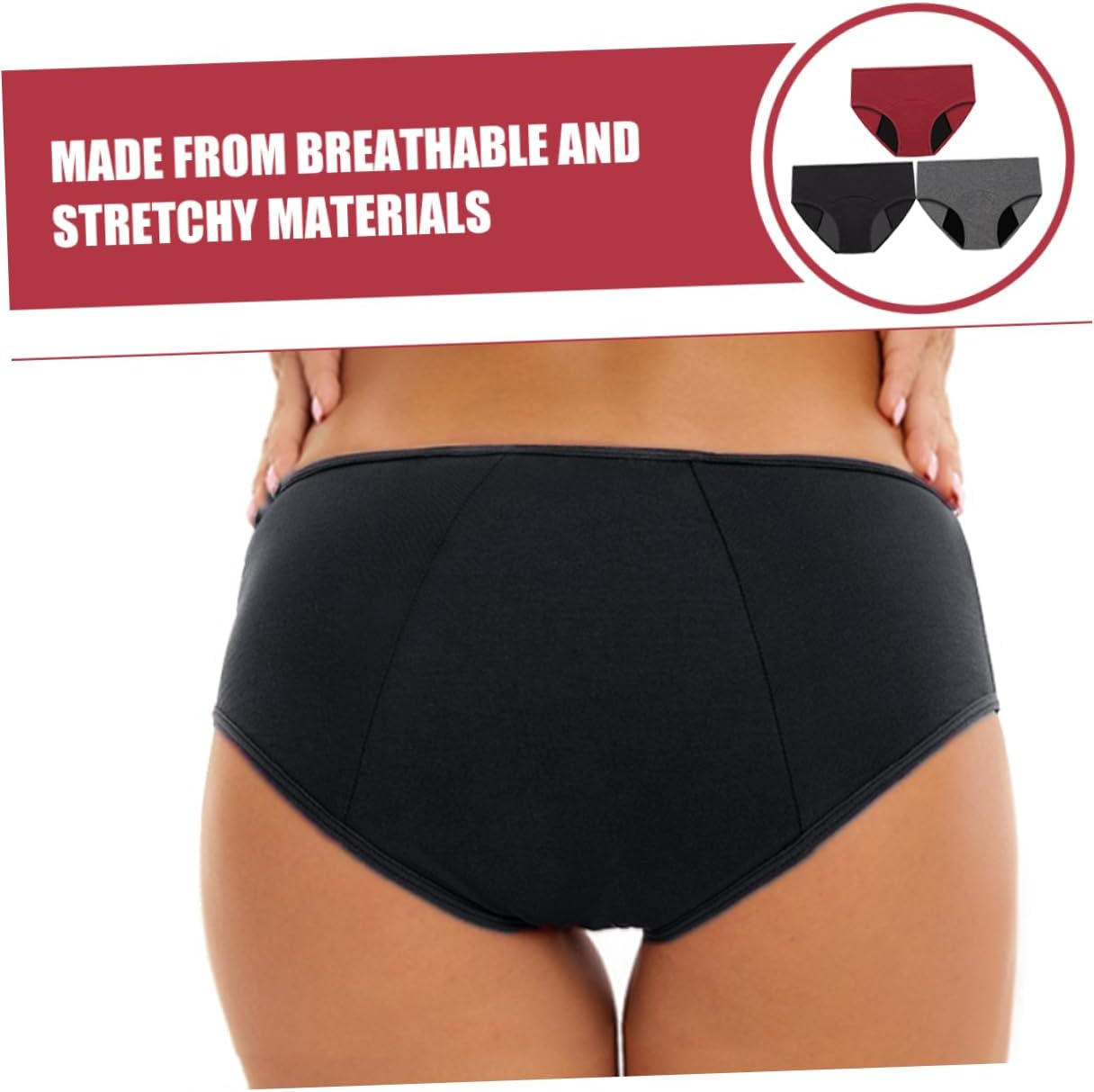 Healeved 3Pcs Heavy Flow Menstrual Panties Leakproof Briefs Washable Cotton Underwear for Women Postpartum Protection image number 3