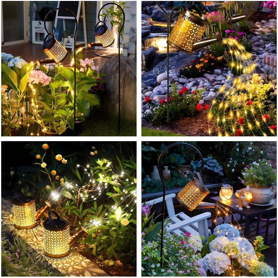 Christmas Solar-Powered Watering Can Lights Outdoor,Solar Outdoor Lights Garden, Waterfall Light,Solar Outdoor Lights Garden, IP65 Waterproof with Bracket for Pathway Yard Patio Backyard Gift image number 1