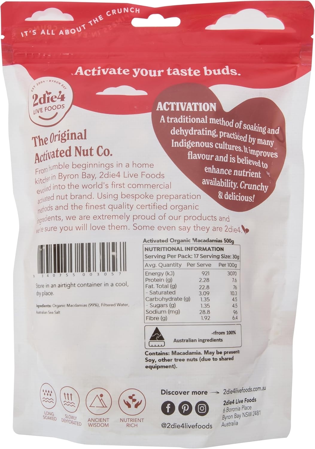 2Die4 Live Foods Activated Organic Macadamias 500G image number 3