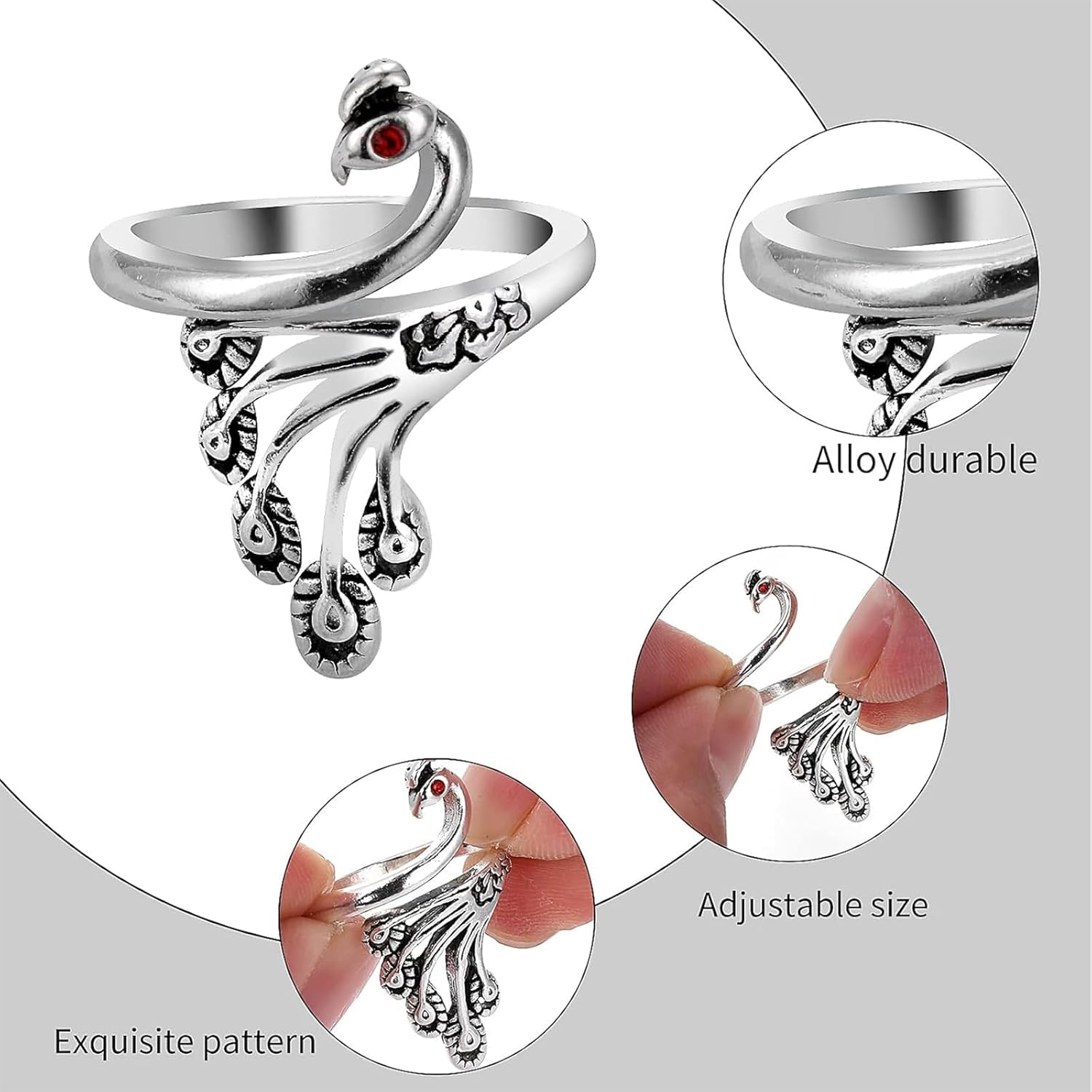 Knitting Rings, 8 Pcs Silver Metal Adjustable Crochet Knitting Tools for Hand Weaving, Hook Line Supplies, with Animal Shape Open Finger Ring (8 Styles) image number 1