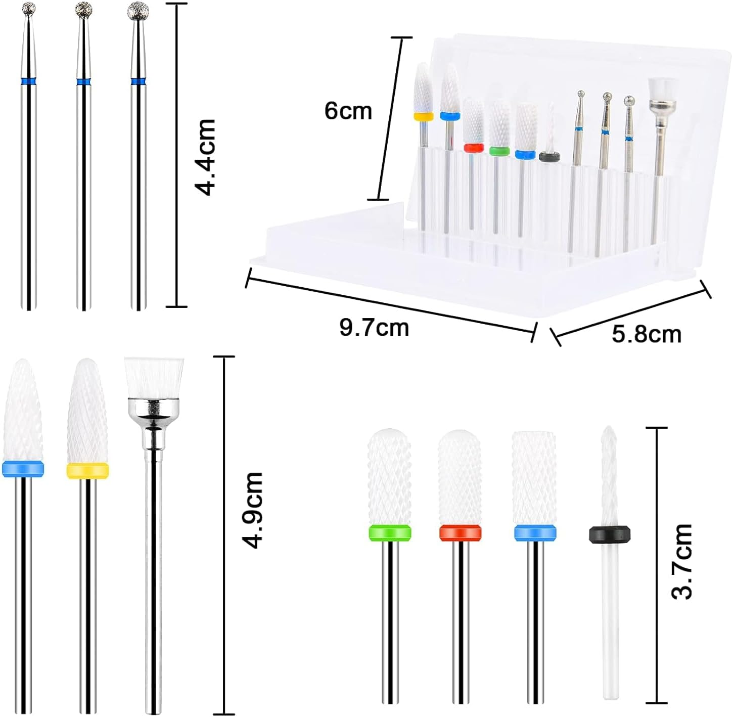 URAQT Ceramic Nail Drill Bits Sets, 10 Pcs Electric Nail Drill Bits Kit 3/32", Professional Cuticle Polishing Bits for Acrylic Gel Nails, Electric Nail Files Manicure Pedicure Drill Tool image number 1