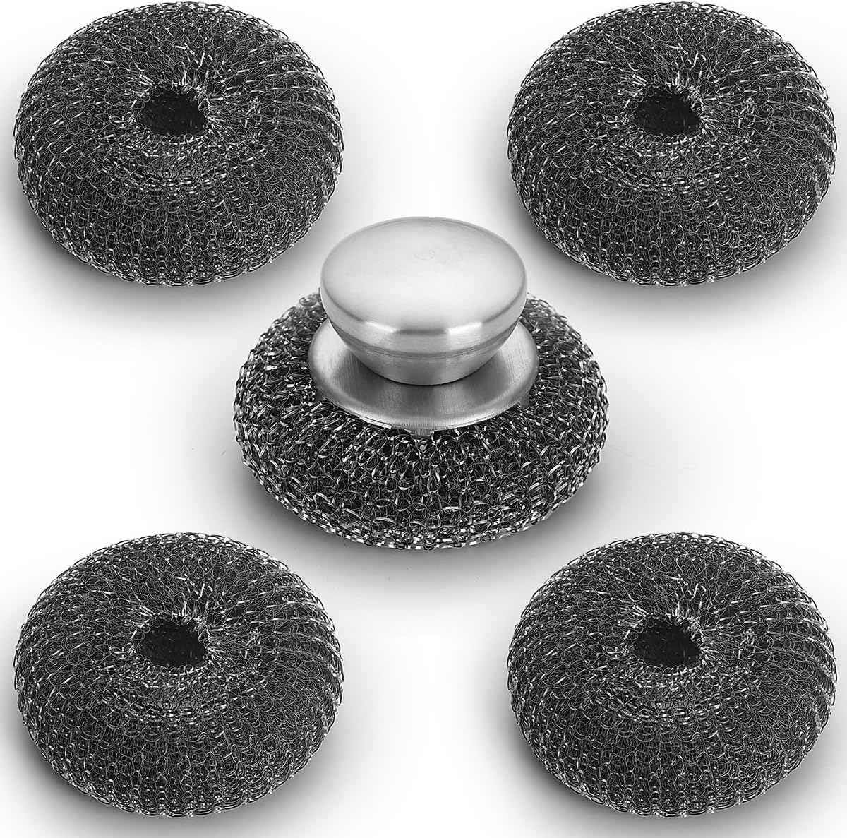 Kyraton Stainless Steel Scourers with Handle to Protect Your Hand Set of 5, Big Metal Wire Wool 4 X 4In Confortable to Hold and Durable and Strong image number 4