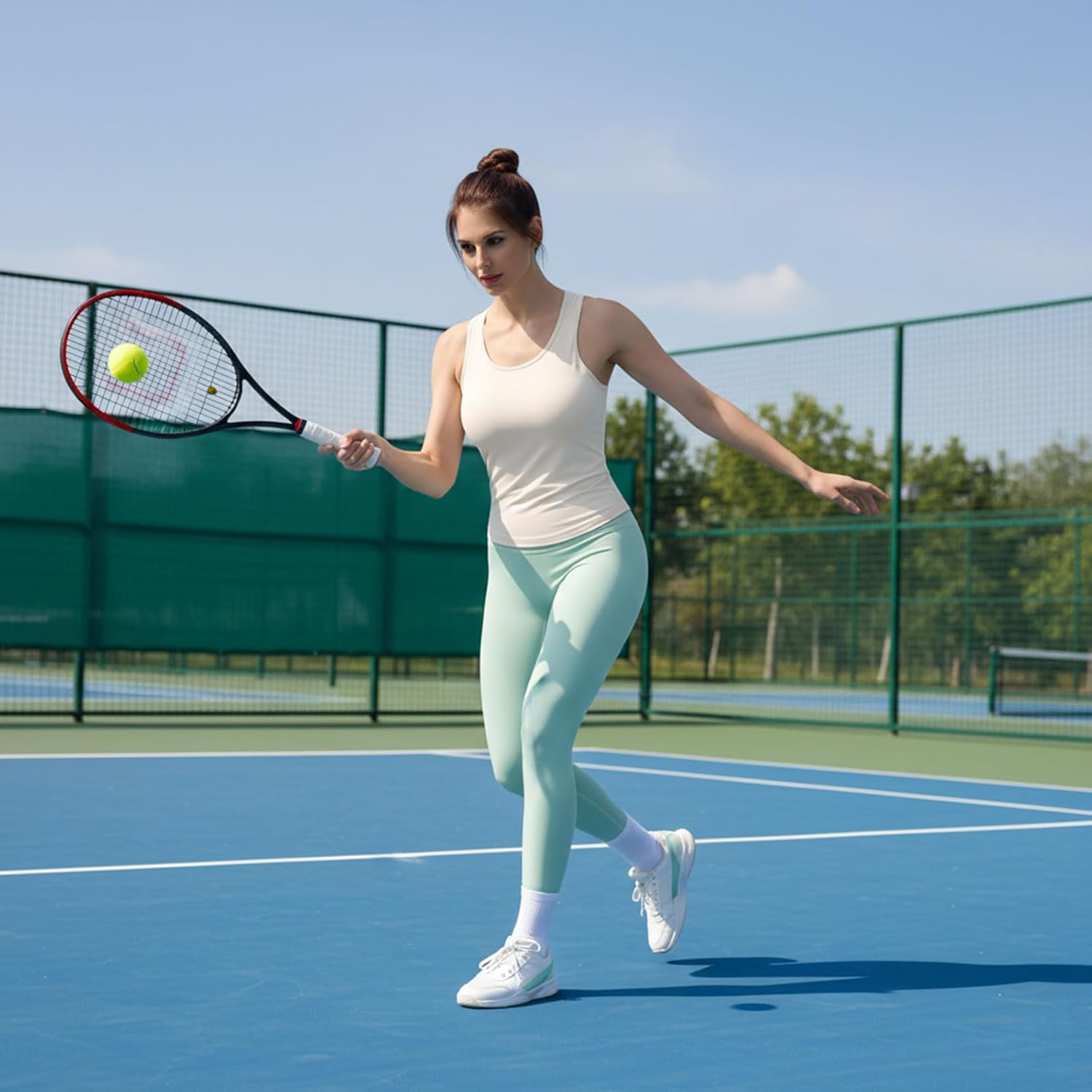 Womens Longline Sports Bra, High Elasticity Yoga Fitness Crop Top with Built in Pads for Gym Running Workout Tank Tops image number 4