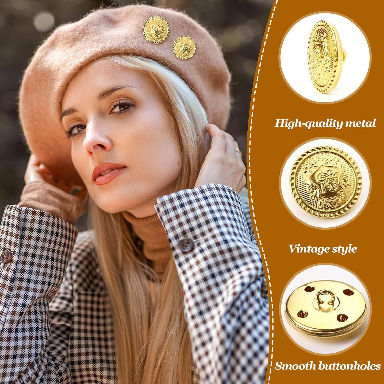 80 Pcs Gold Metal Buttons Set, 4 Sizes Men'S Vintage Gold Buttons for Sewing Blazer Gold Buttons, Coat Jacket Sewing Buttons Handmade Sewing Accessories (1.5/1.8/2/2.5 Cm)