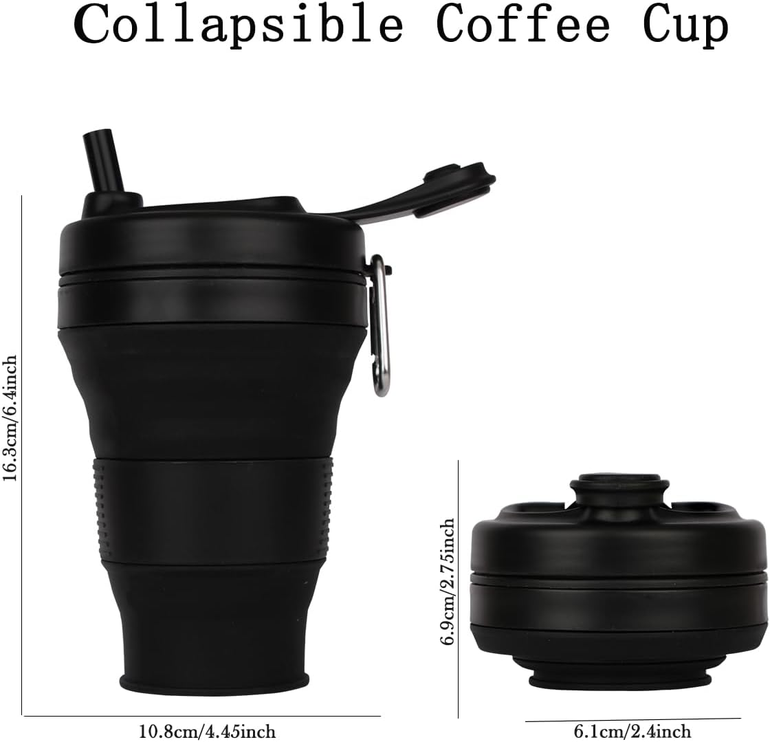 UNNESTAR Collapsible Camping Cup with Straw Silicone Folding Coffee Cup Sport Bottle Portable Travel Outdoor Car 16Oz 20Oz (Black-600Ml) - Gray-600Ml image number 5