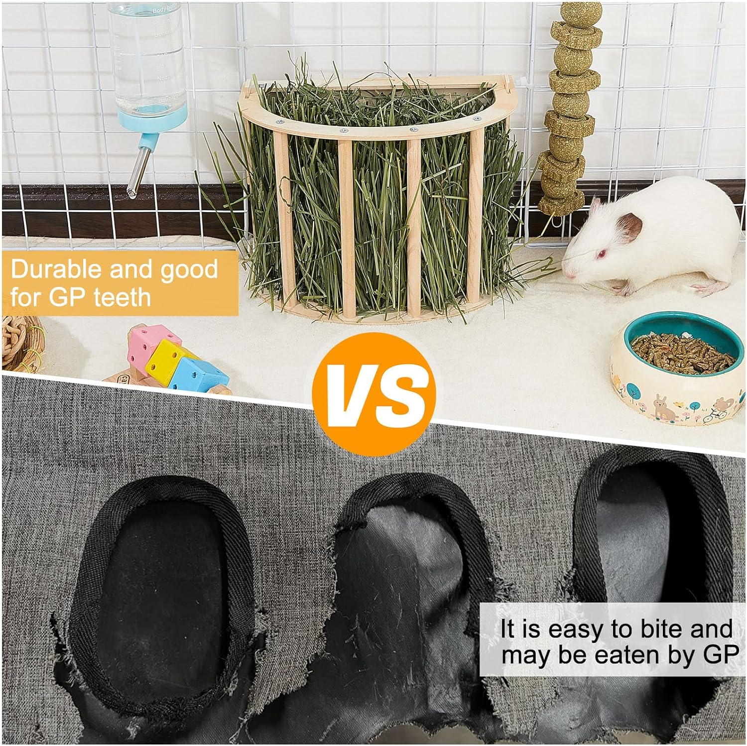 Guinea Pig Hay Feeder Wooden Rabbit Hay Feeder Big Volume Bunny Hay Holder Hanging Hay Rack with Instructions Guinea Pig Cages Accessories for Chinchilla and Ferret, Rabbit Cage Accessories image number 3