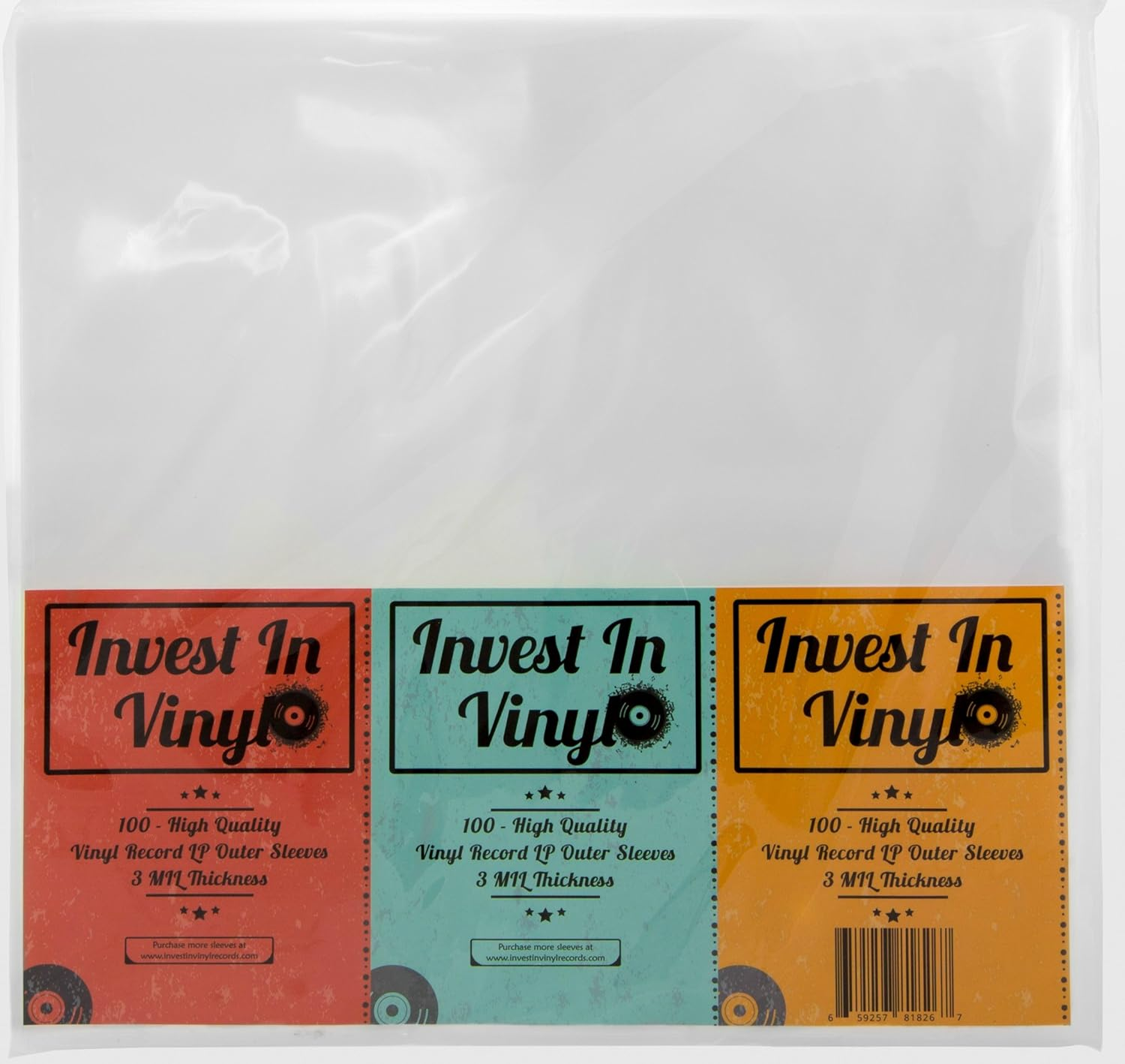 Invest in Vinyl 100 Clear Plastic Protective LP Outer Sleeves 3 Mil. Vinyl Record Sleeves Album Covers 12.75" X 12.5" Provide Your LP Collection with the Proper Protection image number 1