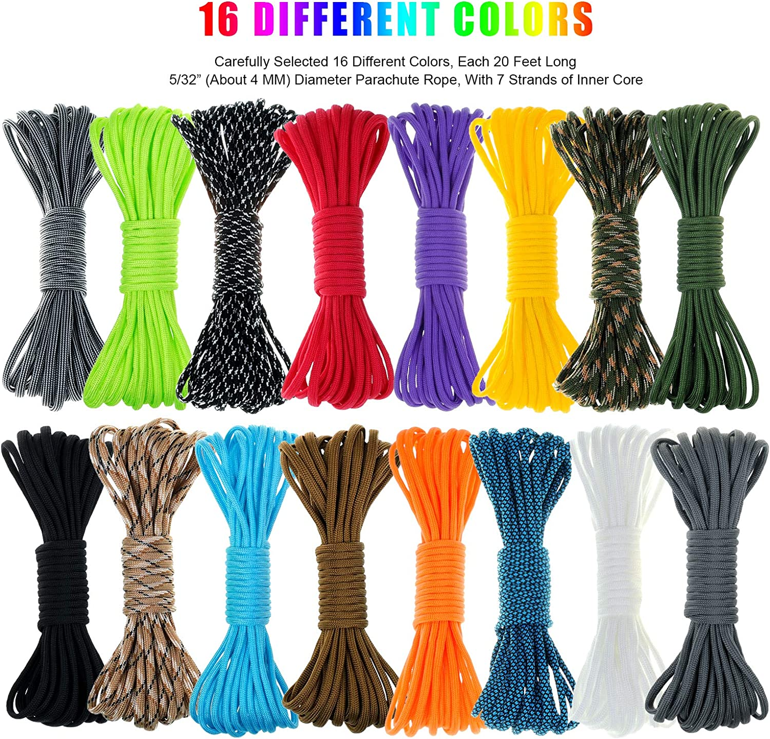 WEREWOLVES Paracord 550 Combo Crafting Kits - Survival Paracord Bracelet Rope Kits - Tent Rope Parachute Cord with Soft Tape Measure, Buckles, and Key Rings - Great Gift (STARRY SKY - 20Ft/Each Color) image number 4