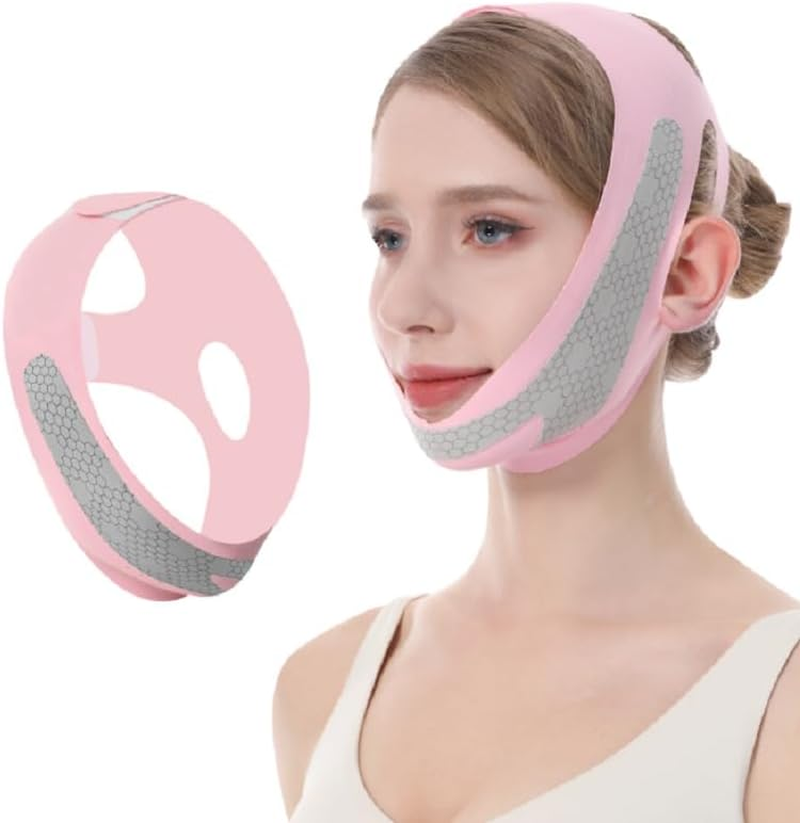 Double Chin Strap Face Slimming, Lifting Mask for Women,Chin Strap for Sleeping,Jawline Shaper (Pink, One Size) image number 1