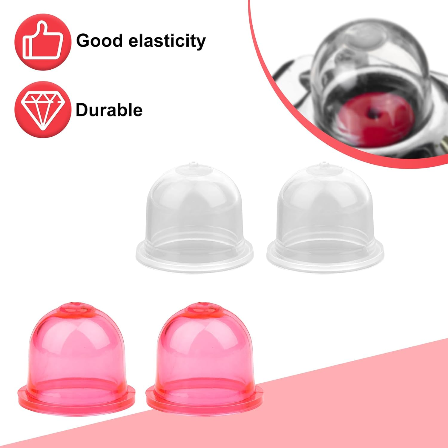 NQEUEPN 8Pcs Petrol Fuel Primer Bulb, Transparent Red Carburetor Primer Bulbs Replacement for Small Engines Trimmer Blower Strimmer Cutter Mower Compatible with 188-12 188-12-1 49-020 615-811 image number 5